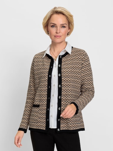 Strickjacke - camel-schwarz-gemustert