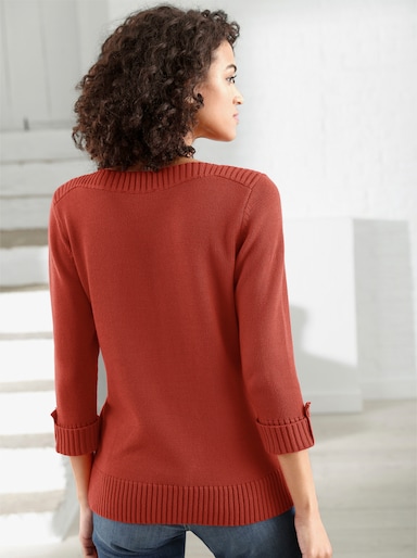 3/4 Arm-Pullover mit Zierriegel am Ärmel - rostrot