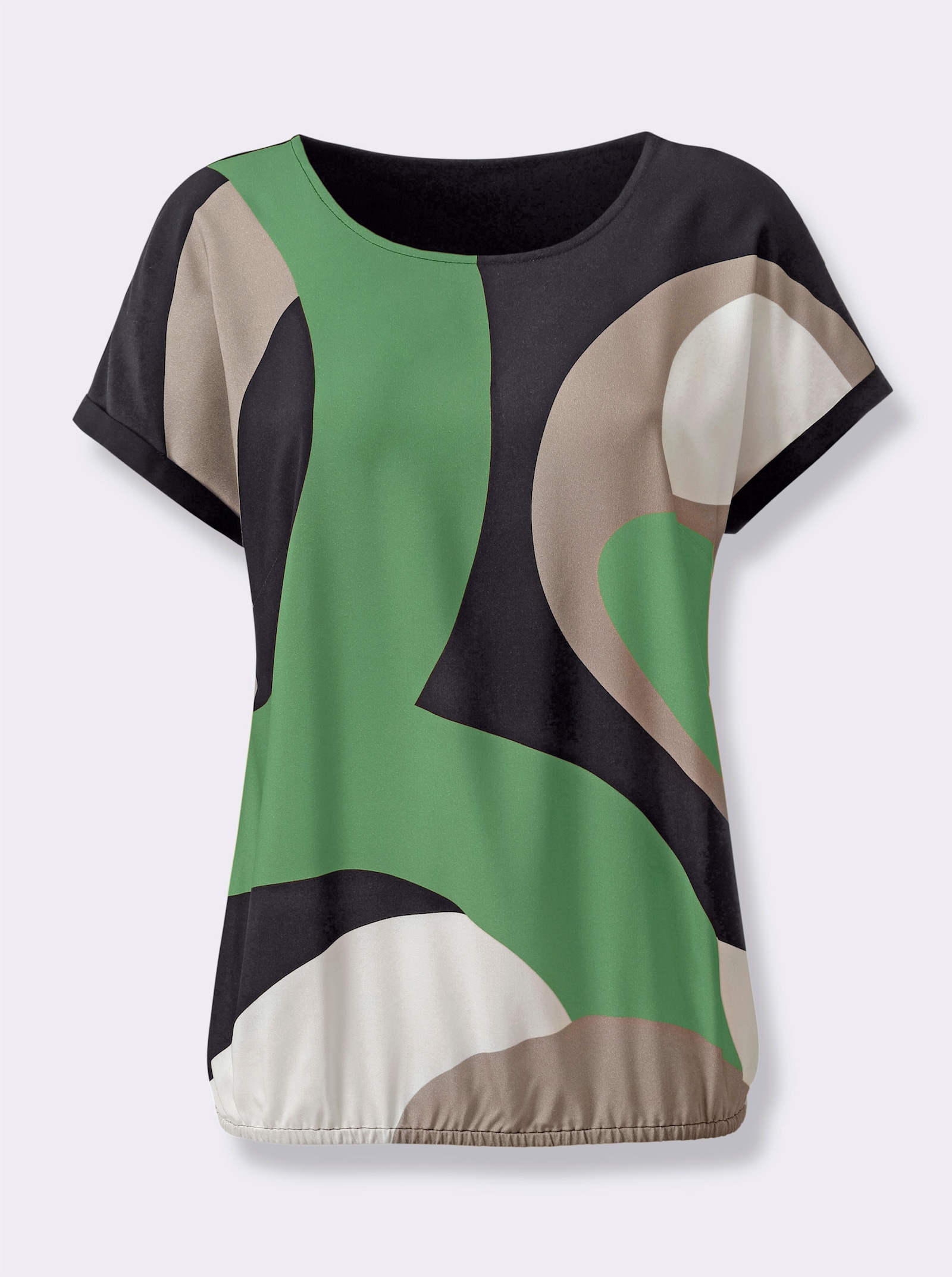 Blouse met print en elastische zoom - appel/zwart bedrukt