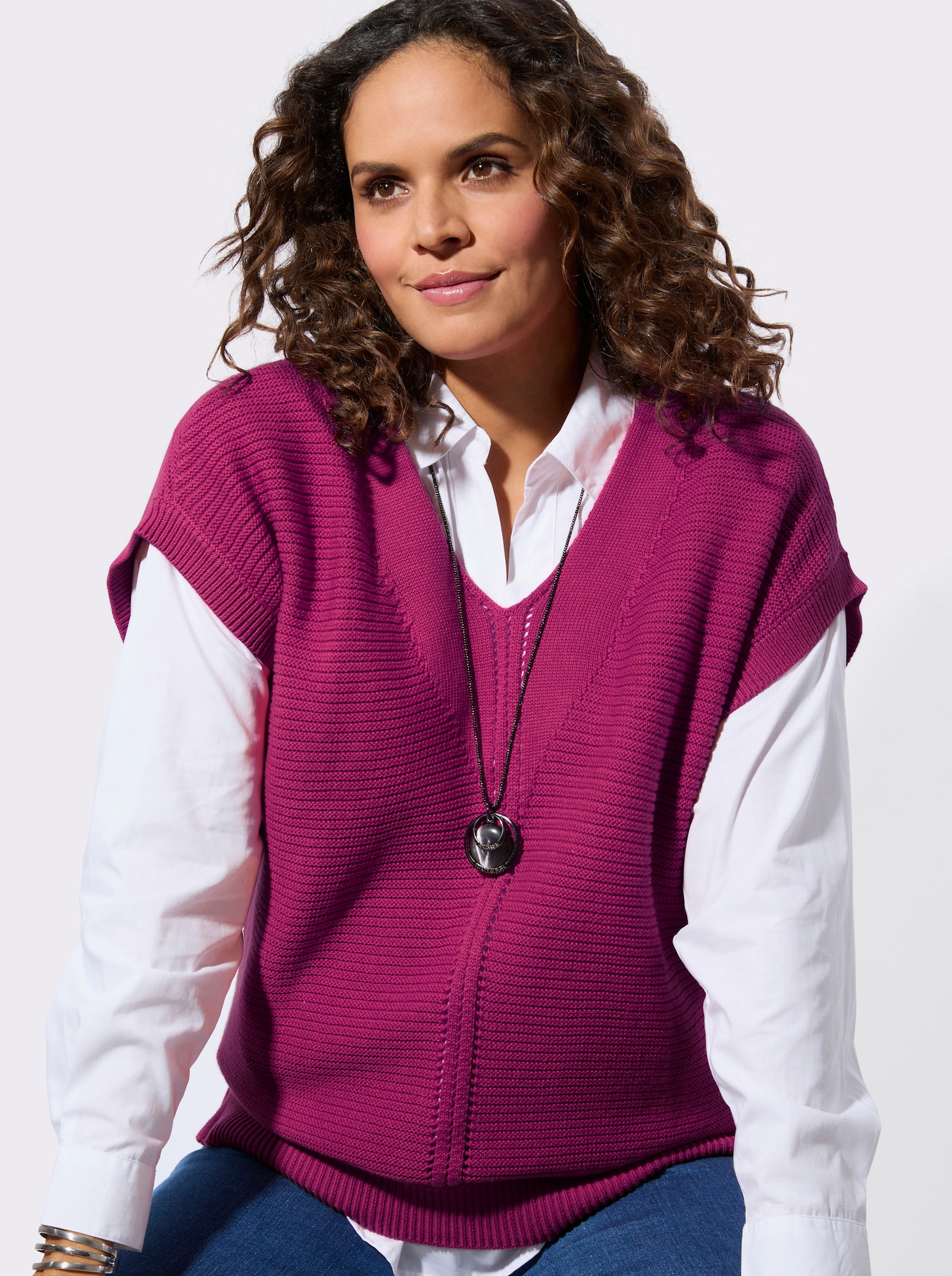 Pullunder im Ajour-Strickmuster-Mix - magenta