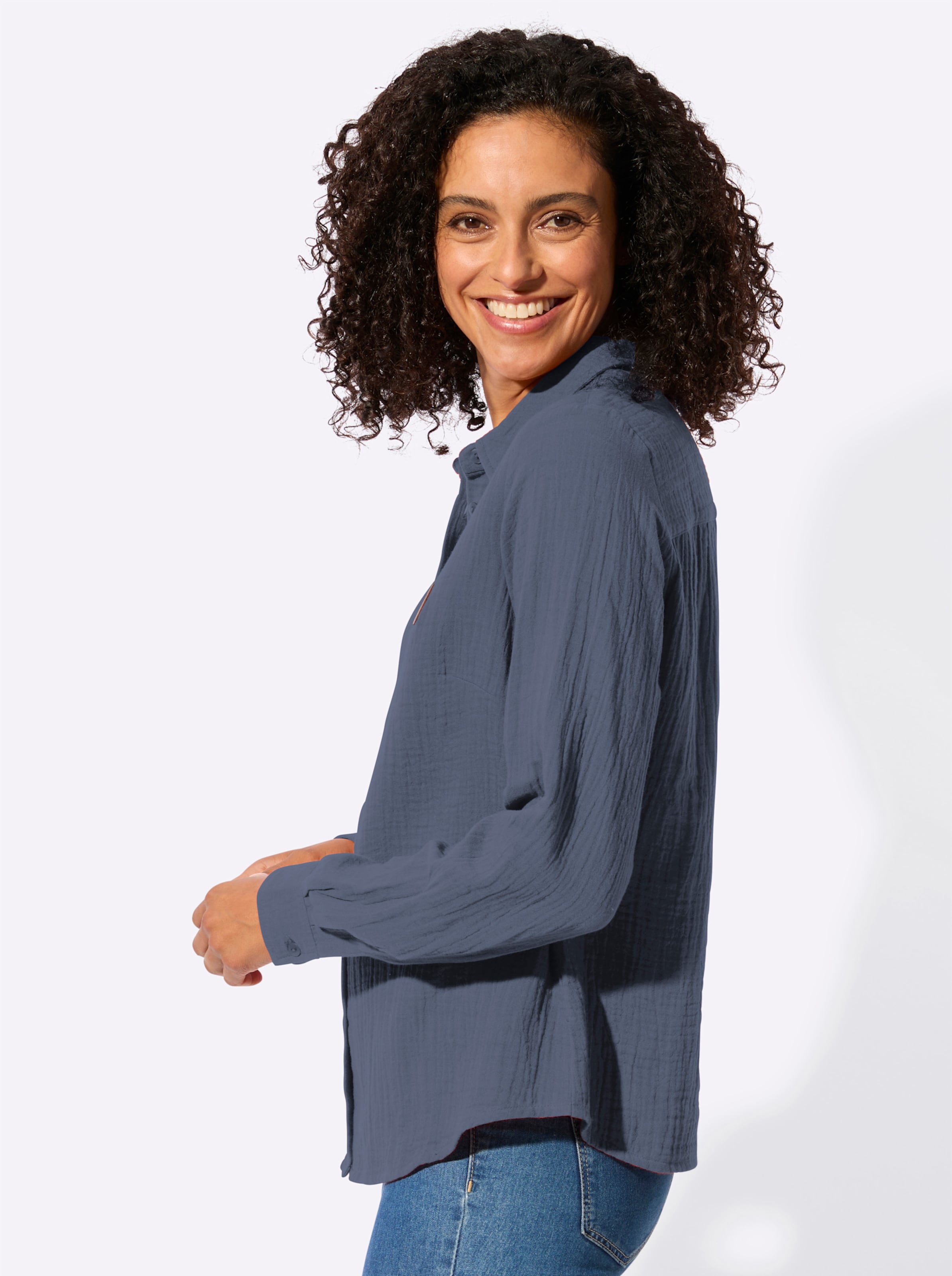 Sheego Damen Rauchblau Baumwollbluse - Bild 2