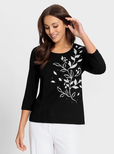 3/4-Arm-Shirt mit platziertem Druck - schwarz-ecru-bedruckt