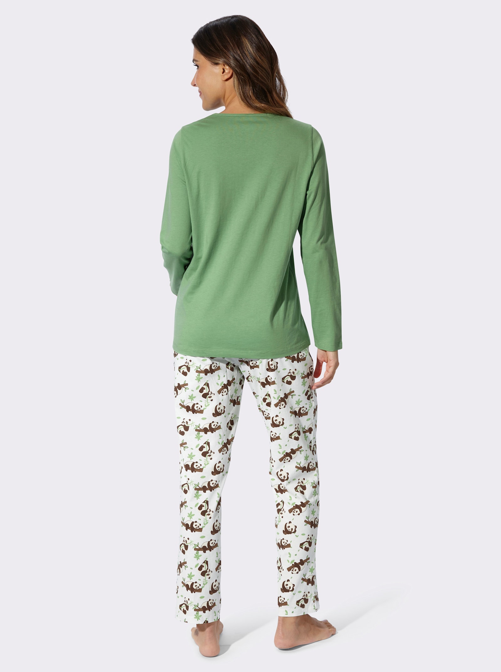 Schlafanzug mit Panda-Motiv - apfel-ecru-bedruckt