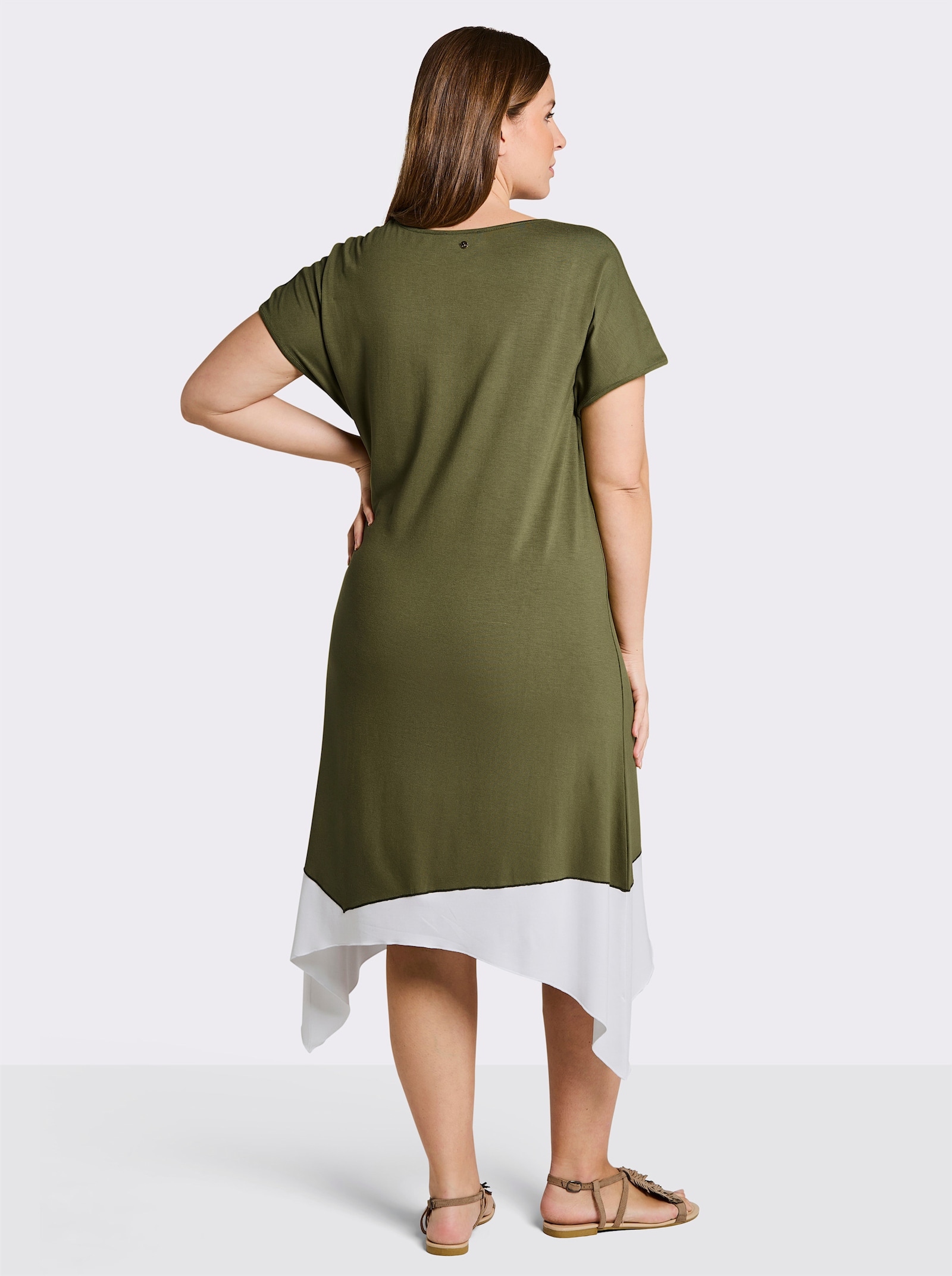 sheego A-Linien-Kleid in 2-in-1-Optik - oliv-weiss