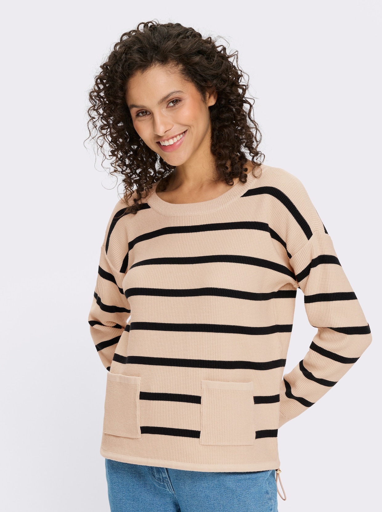 heine Strickpullover - sand-schwarz-gestreift
