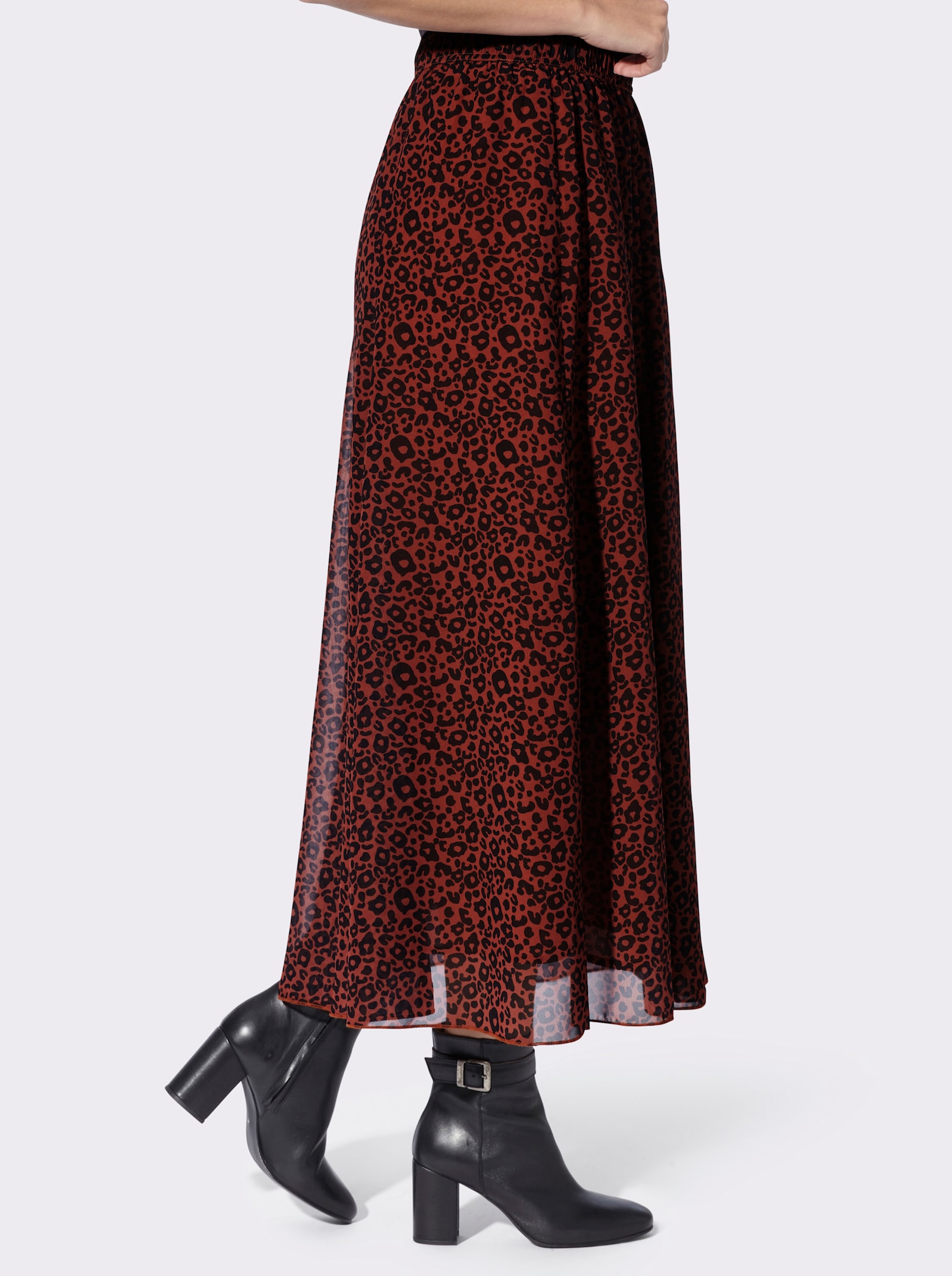 heine A-Linien-Rock mit Leo-Muster - rotbraun-schwarz-bedruckt