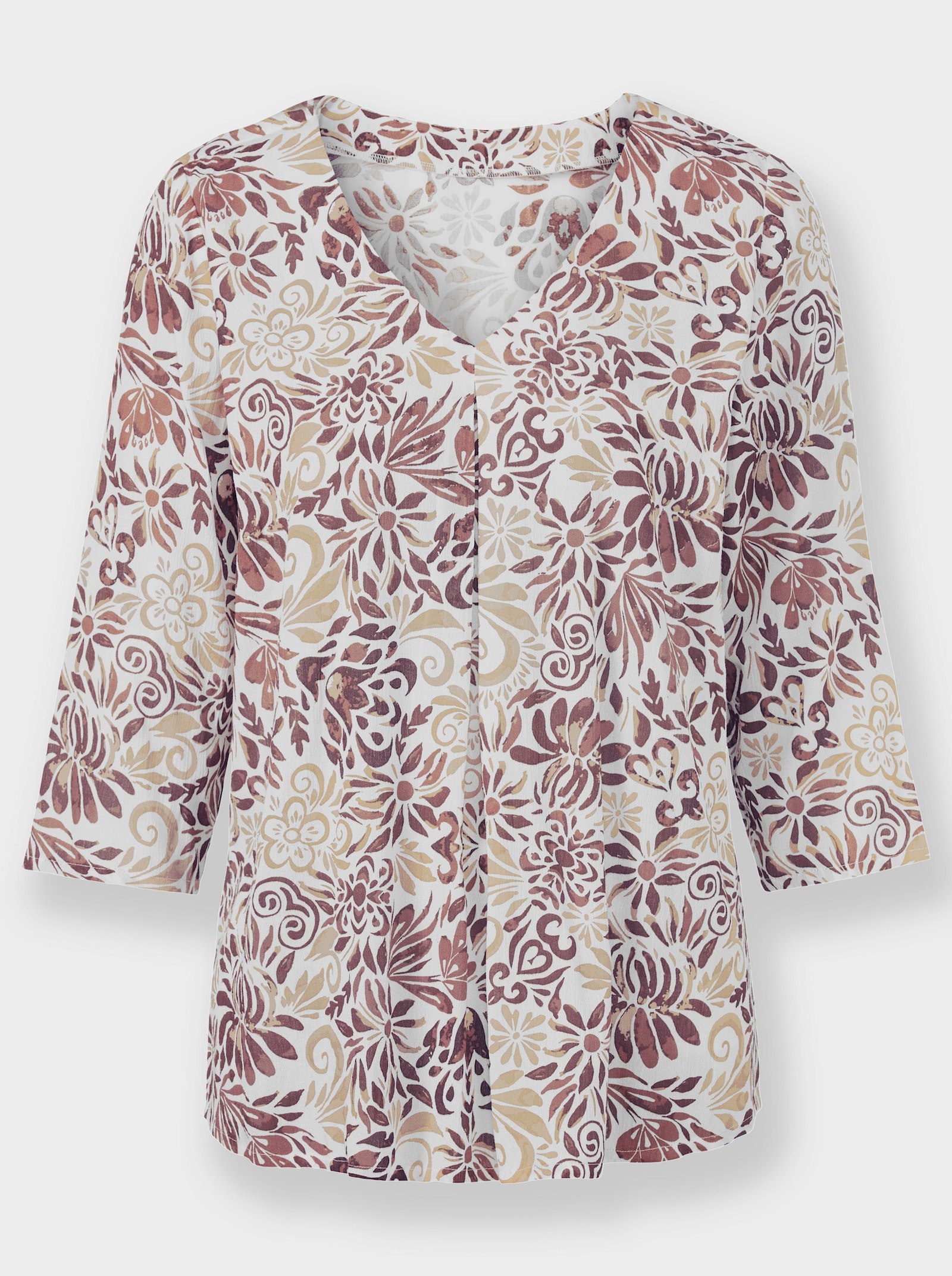 Druckbluse mit Kellerfalte - beige-sand-bedruckt