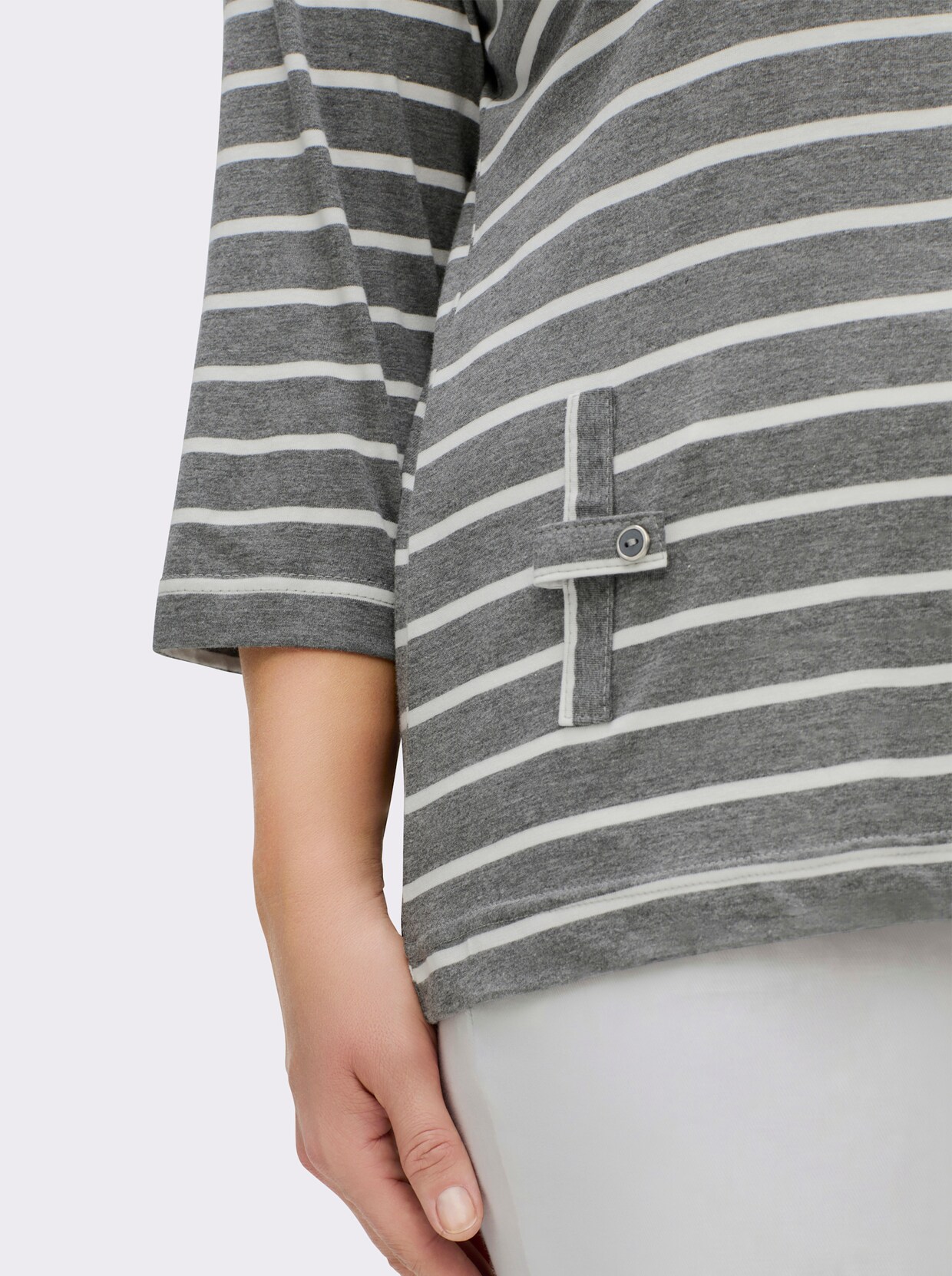 3/4-Arm-Shirt mit 2 imitierten Taschen - grau-rosé-gestreift
