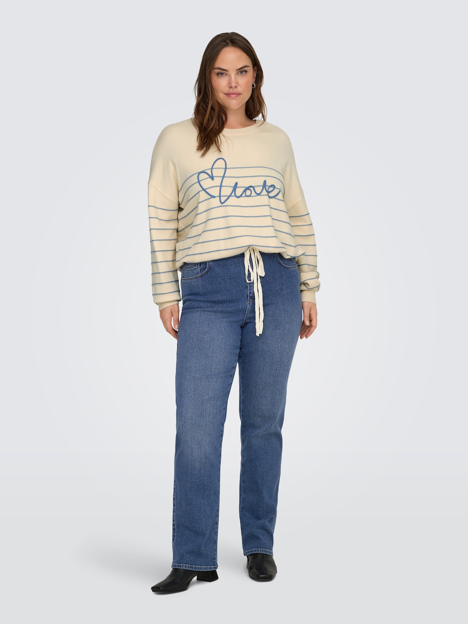 ONLY CARMAKOMA Rundhalspullover - birch detail:riviera stripe/text