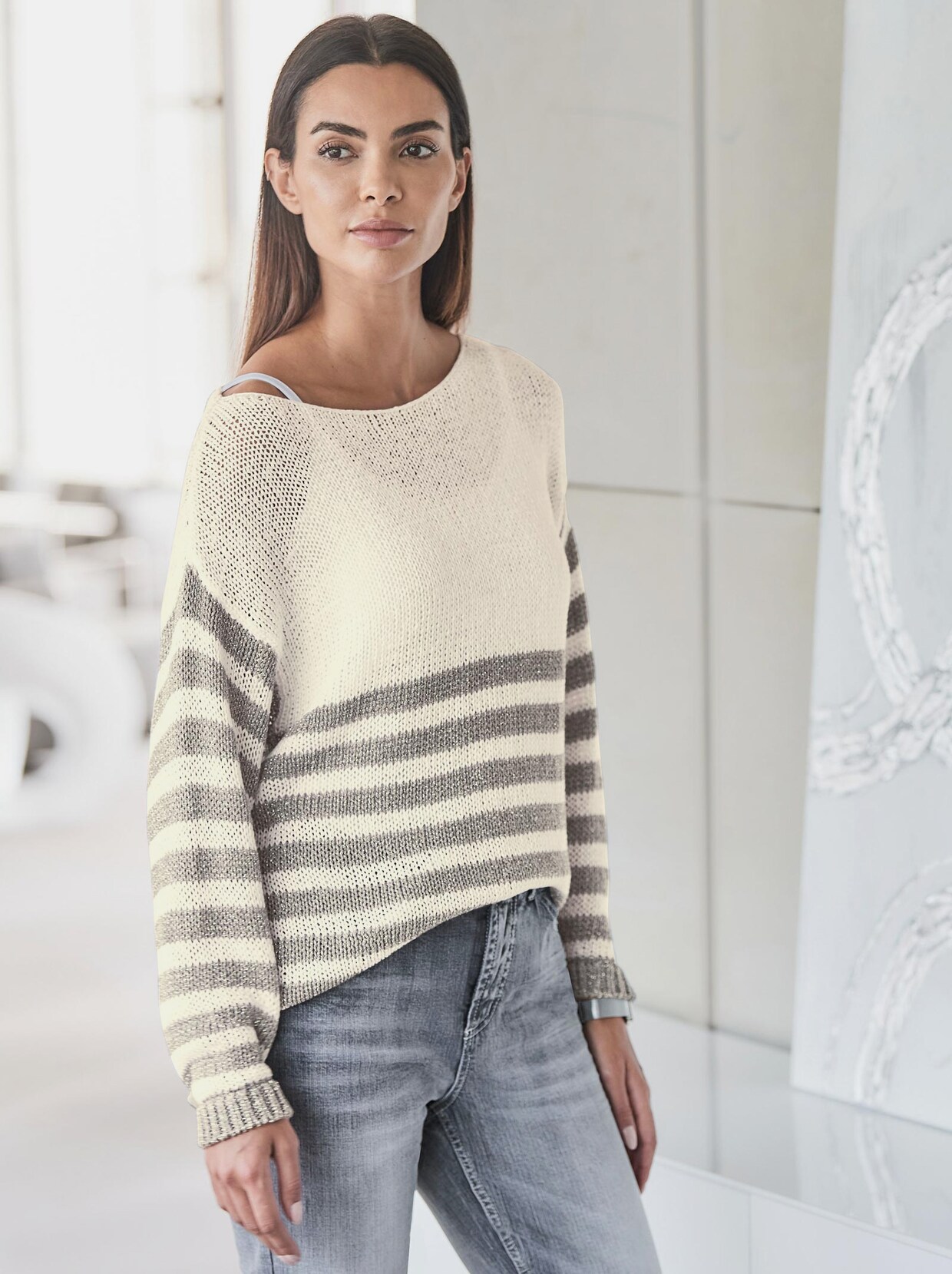Rick Cardona Pullover - ecru-silberfarben-gestreift