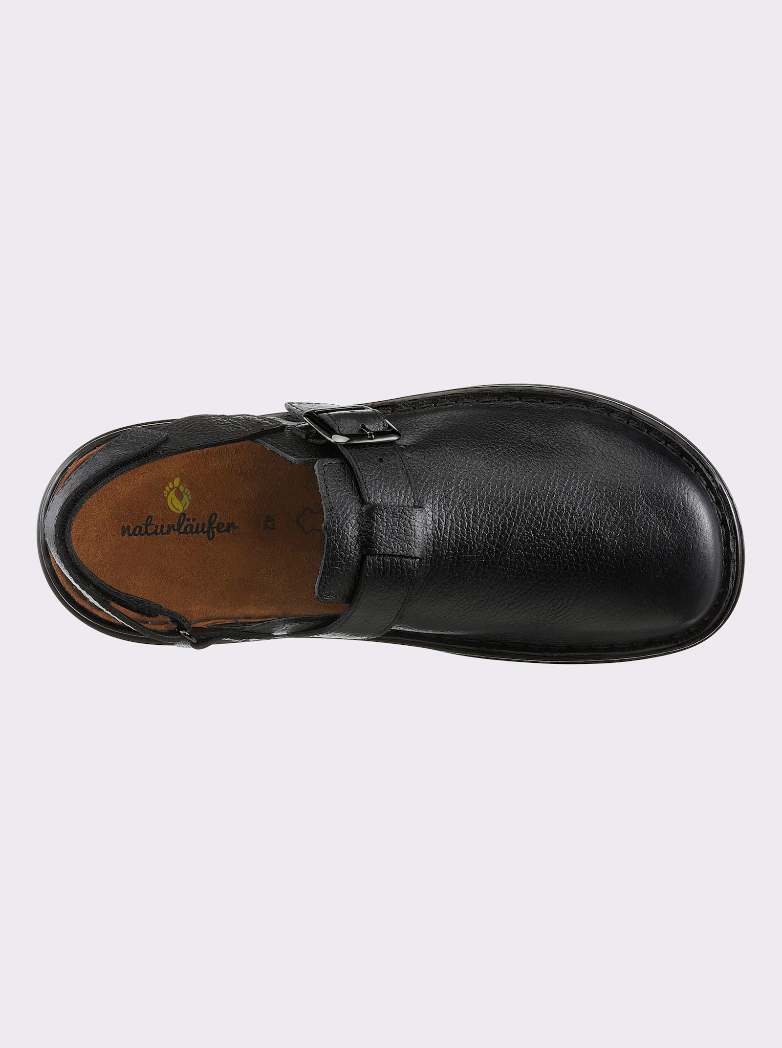 Naturläufer Clog mit Klettverschluss, Glattleder - schwarz
