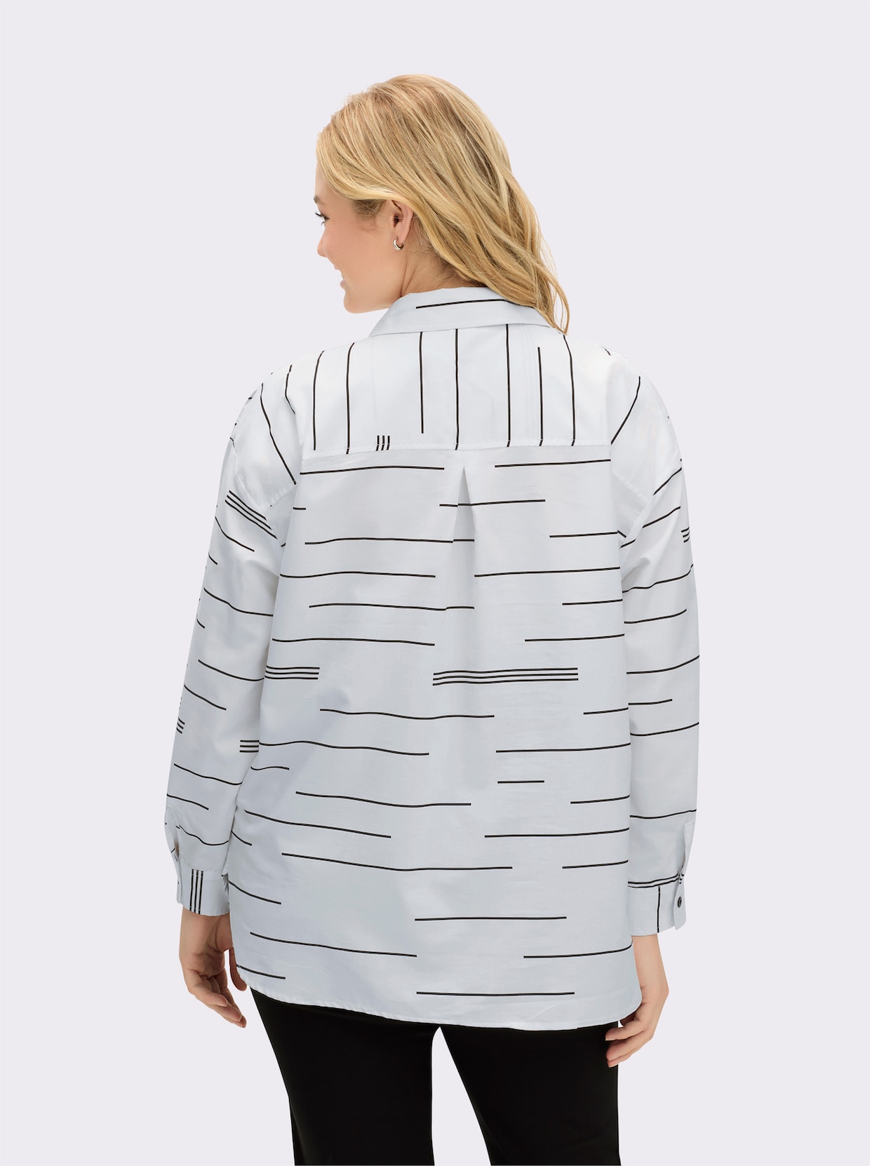 Schlupf-Bluse mit verlängertem Rückenteil - ecru-schwarz-bedruckt