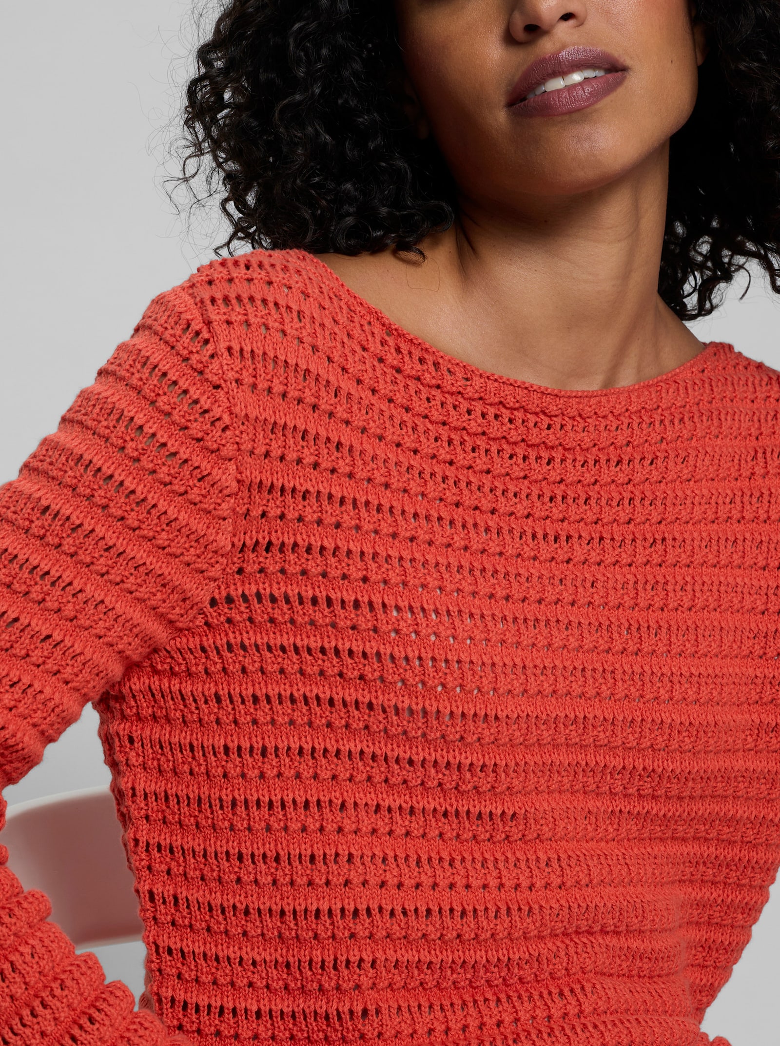 heine Langarm-Pullover mit Ajourmuster - terra