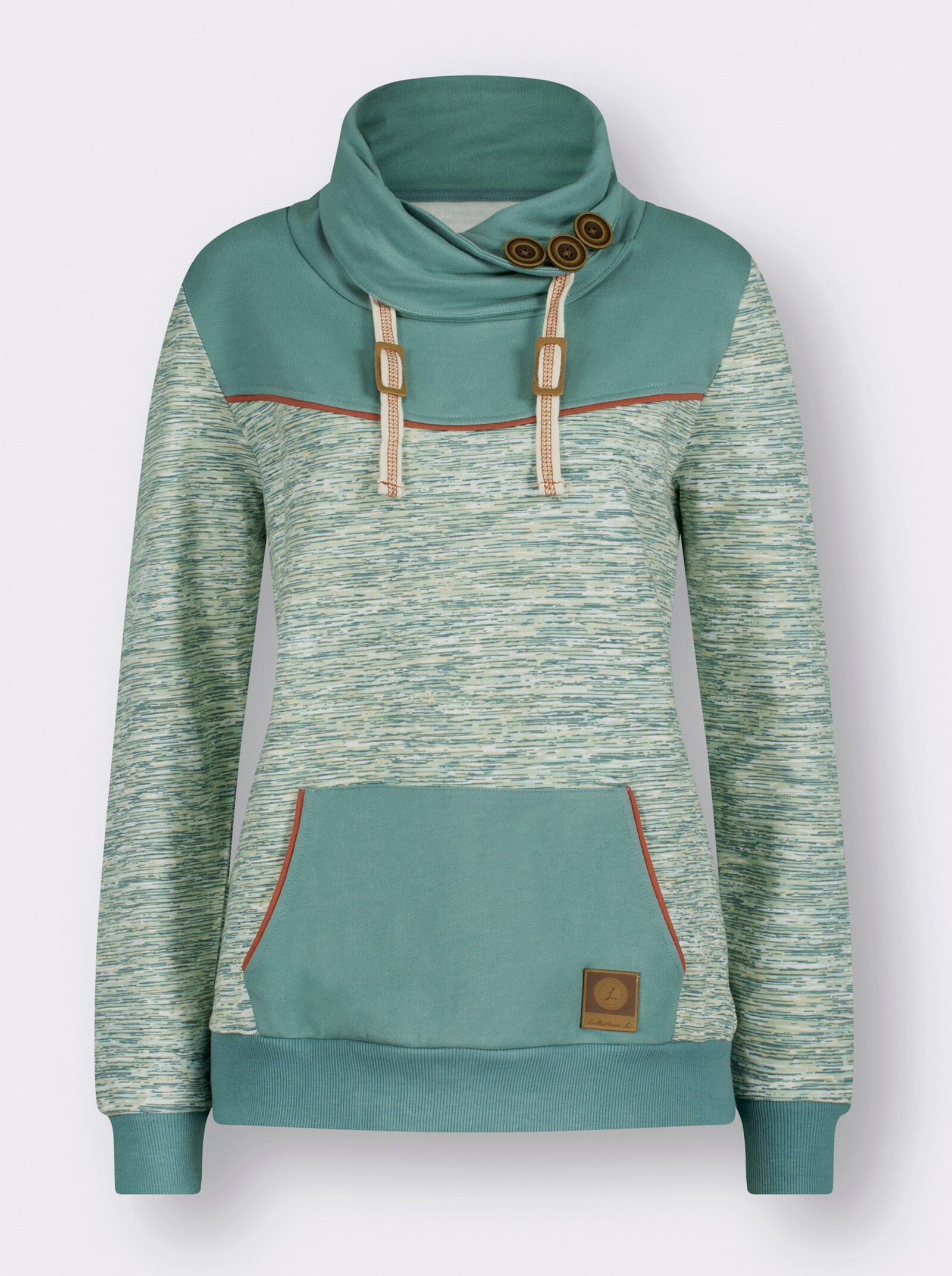  Sweatshirt mit Kontrast-Details - jade-weiß-meliert
