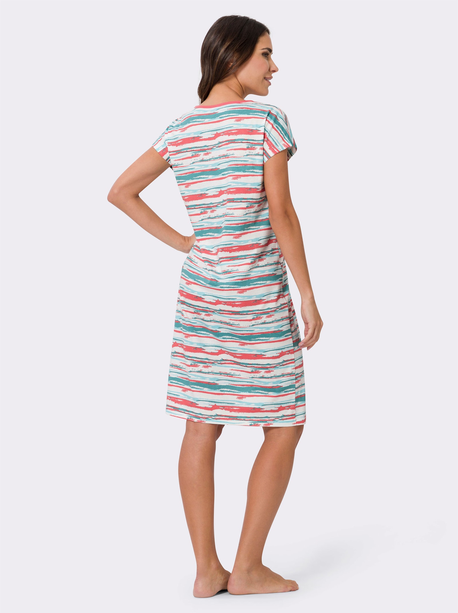 Nachthemd met op dessin geplaatste folieprint, puur katoen - ecru/koraal