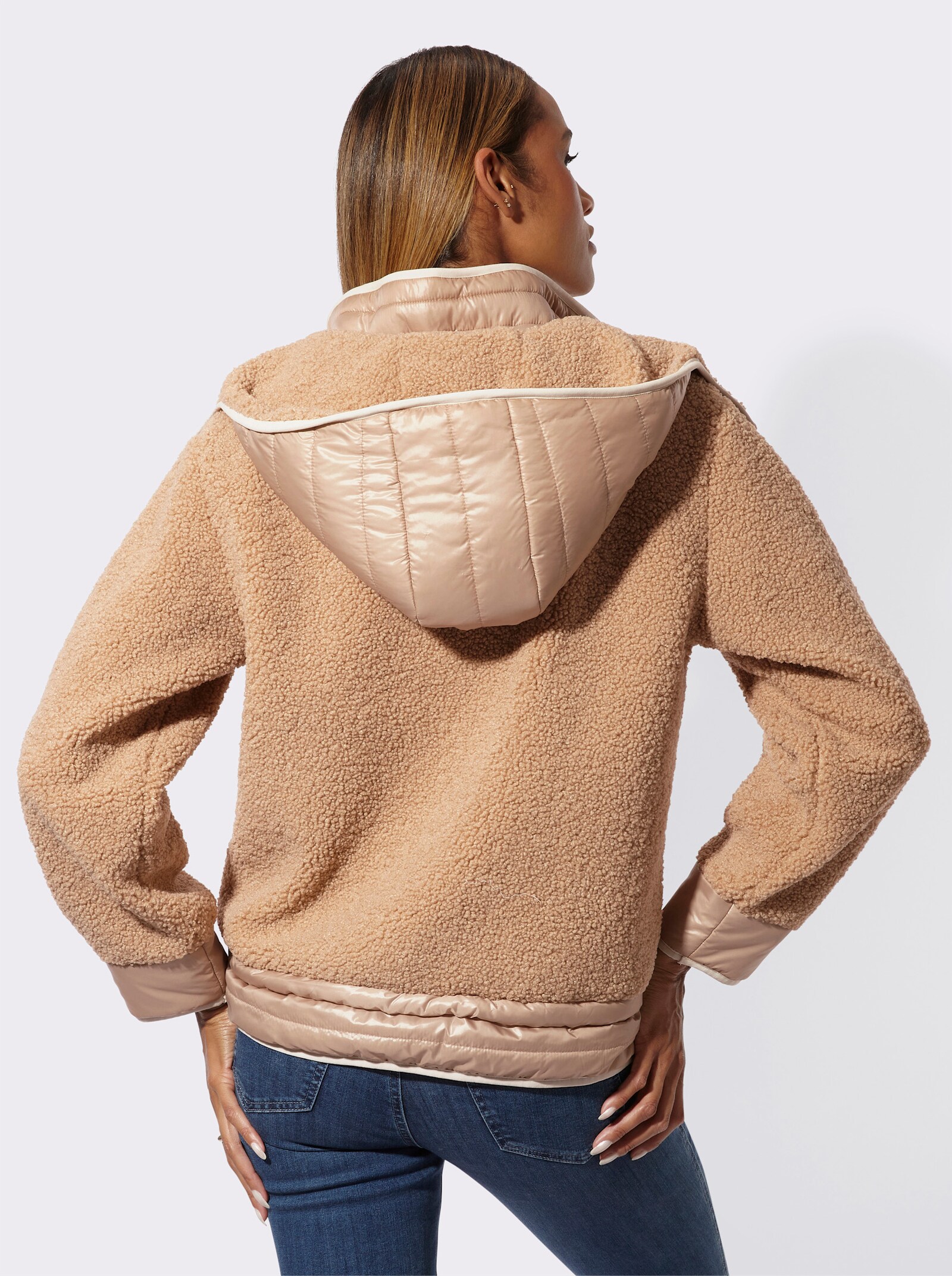 Fleecejacke mit abnehmbarer Kapuze - beige