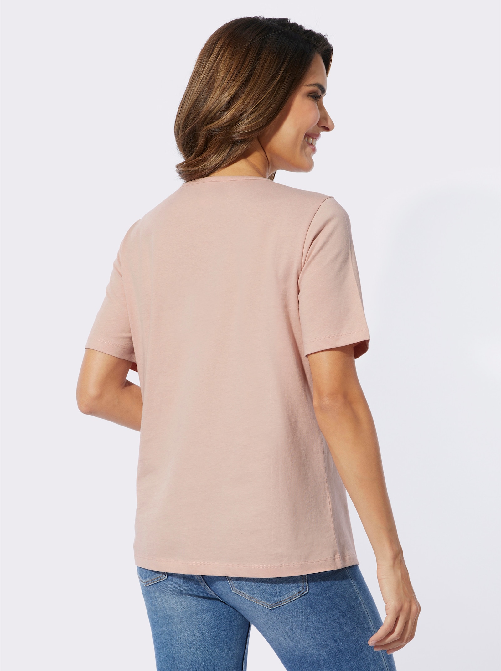 Tričko s kulatým výstřihem s foliovým potiskem - pudrová-růžové dřevo