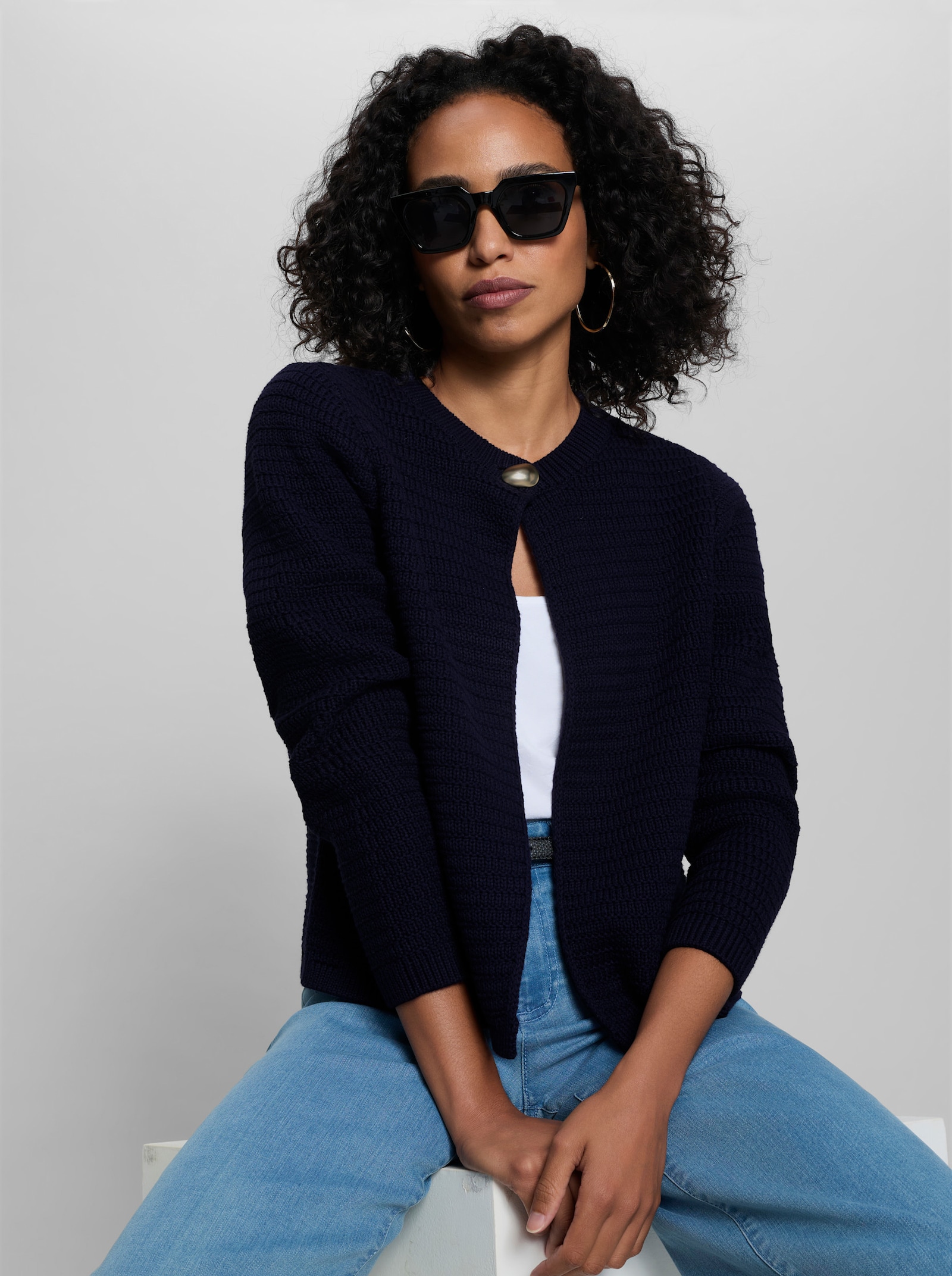 heine Strickjacke mit Strukturmuster - marine
