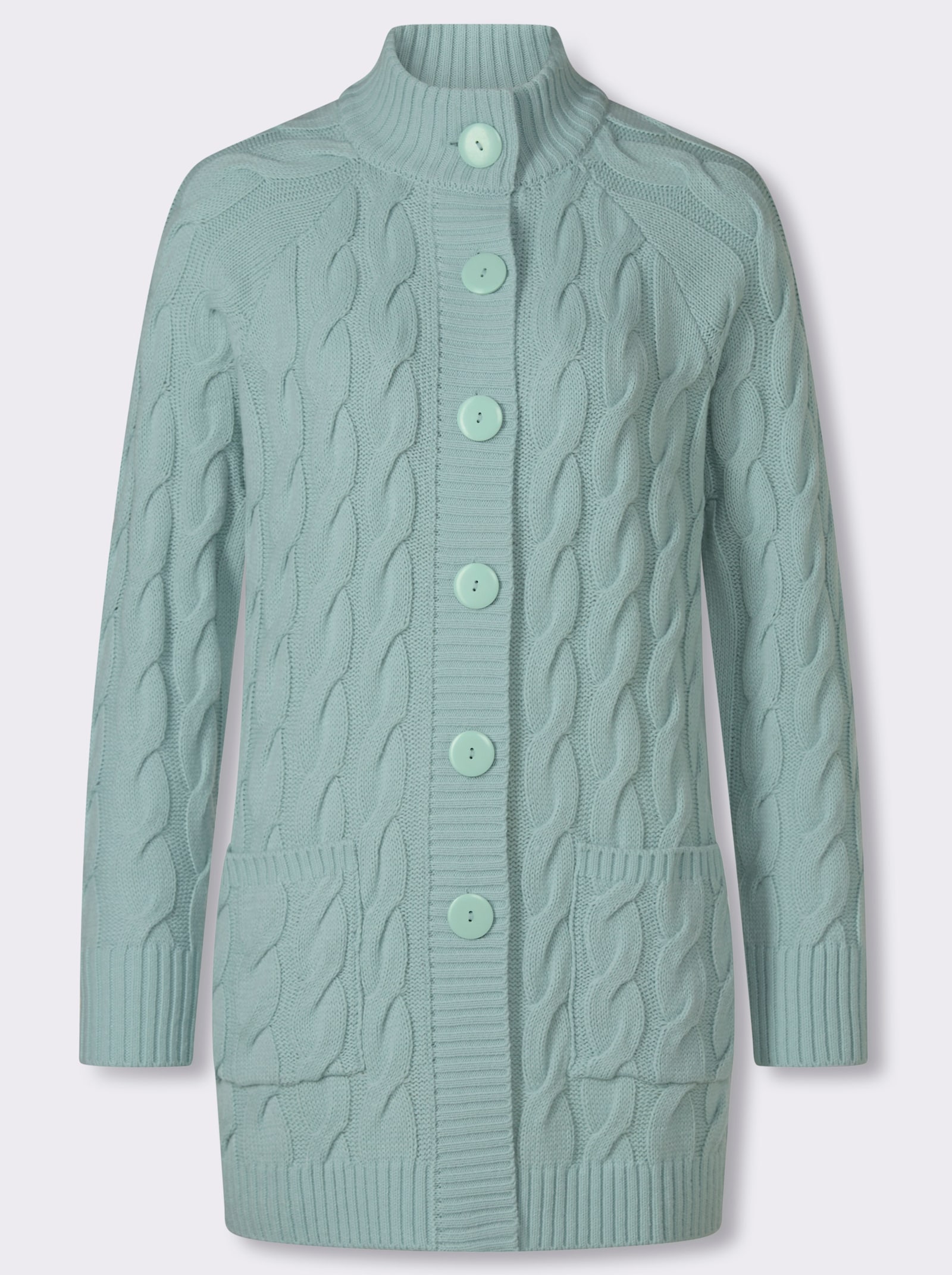 Longstrickjacke mit Zopfmuster - kalkmint