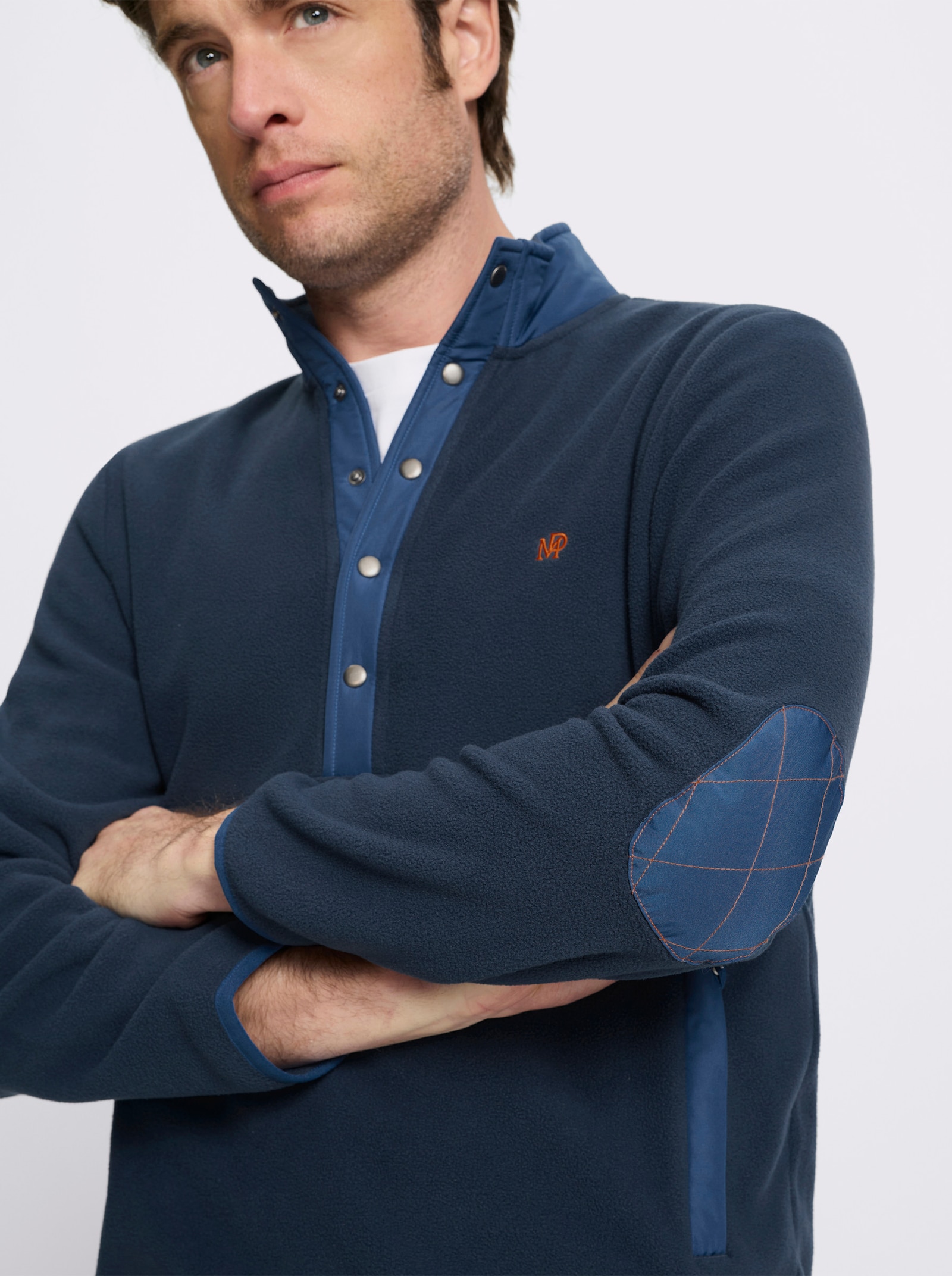 Marco Donati Fleeceshirt mit Ellbogen-Patches - dunkelblau