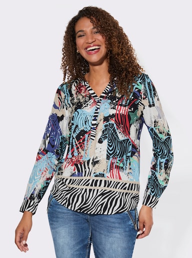 Druckbluse mit Zebra-Druck - schwarz-sand-gemustert