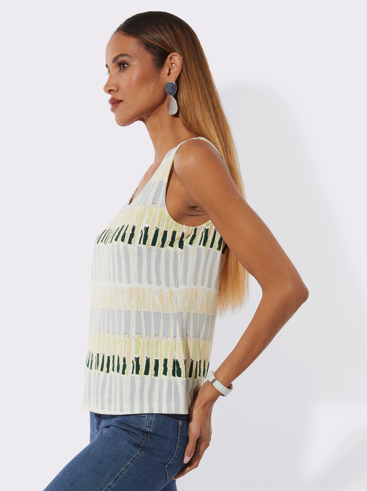 Shirttop mit Druckmuster rundum - ecru-moos-bedruckt