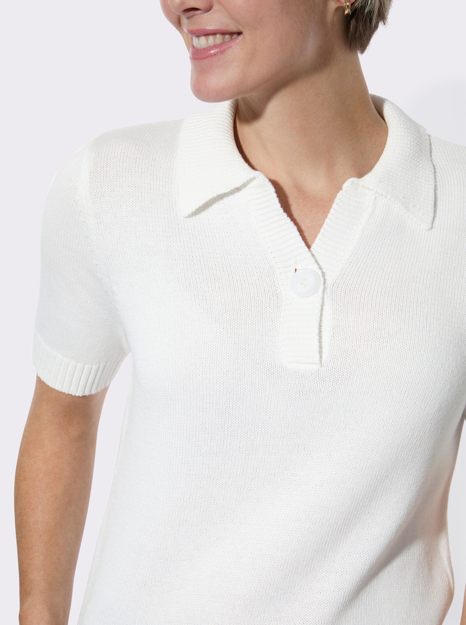 Polopullover mit Rippabschlüssen - ecru
