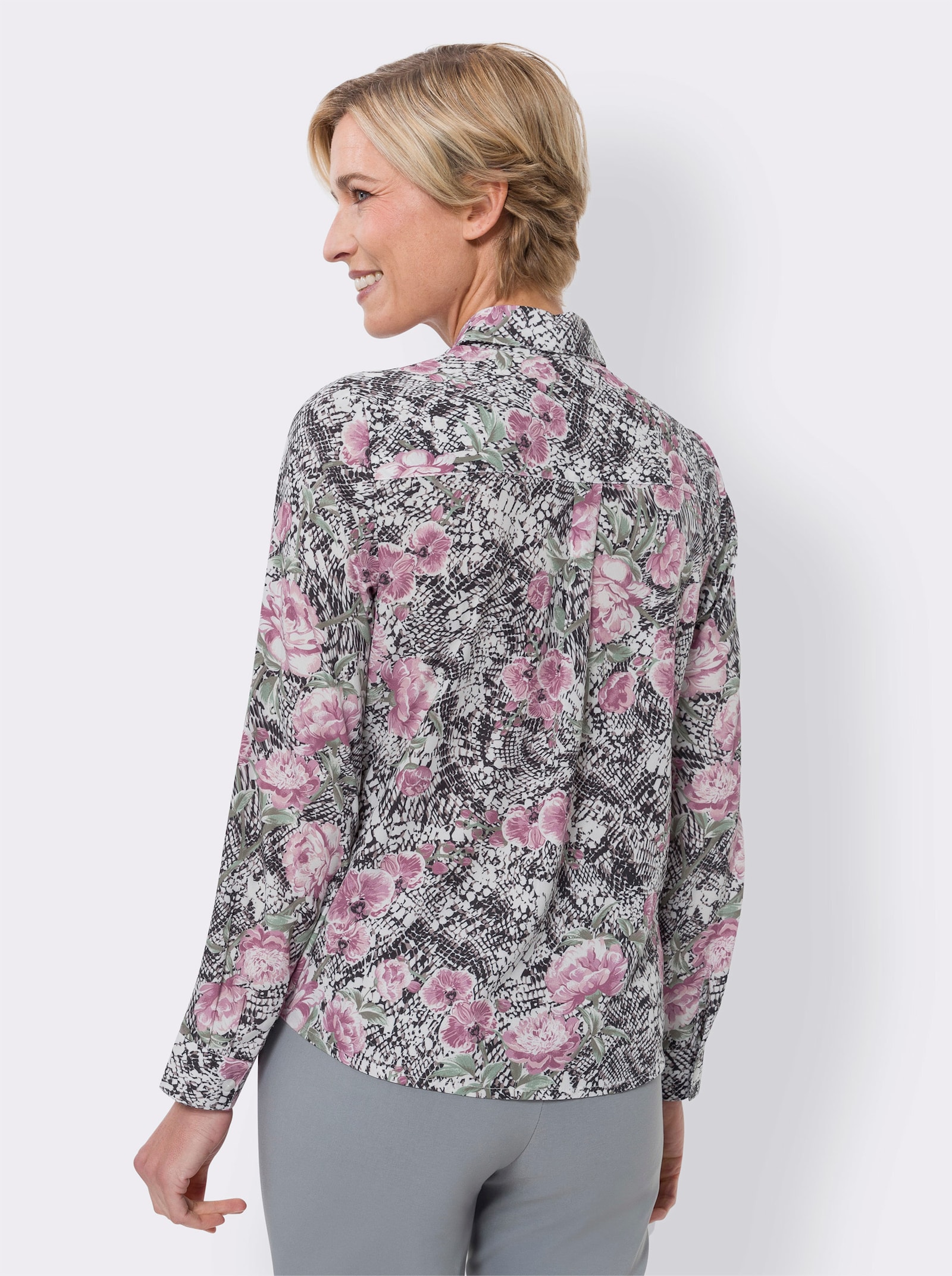 Blouse met print van crêpe - ecru/zwart geprint