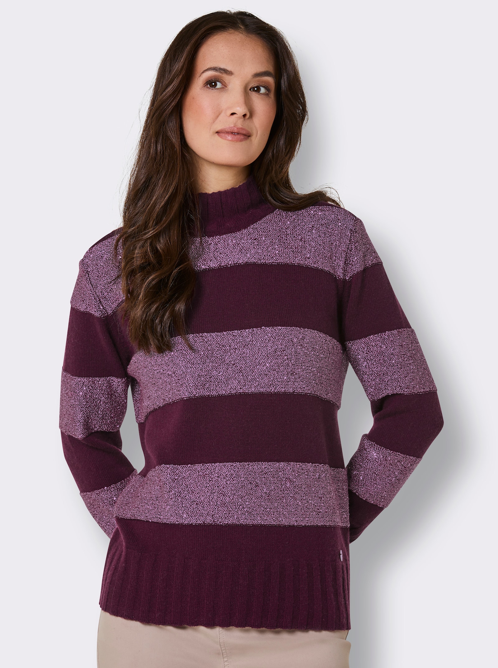 CREATION L PREMIUM Wollpullover mit Paillettengarn - burgund