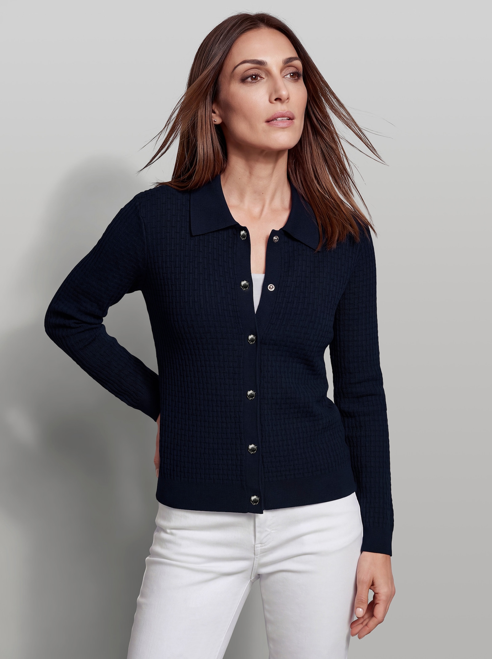 heine Strickjacke mit Polokragen - marine