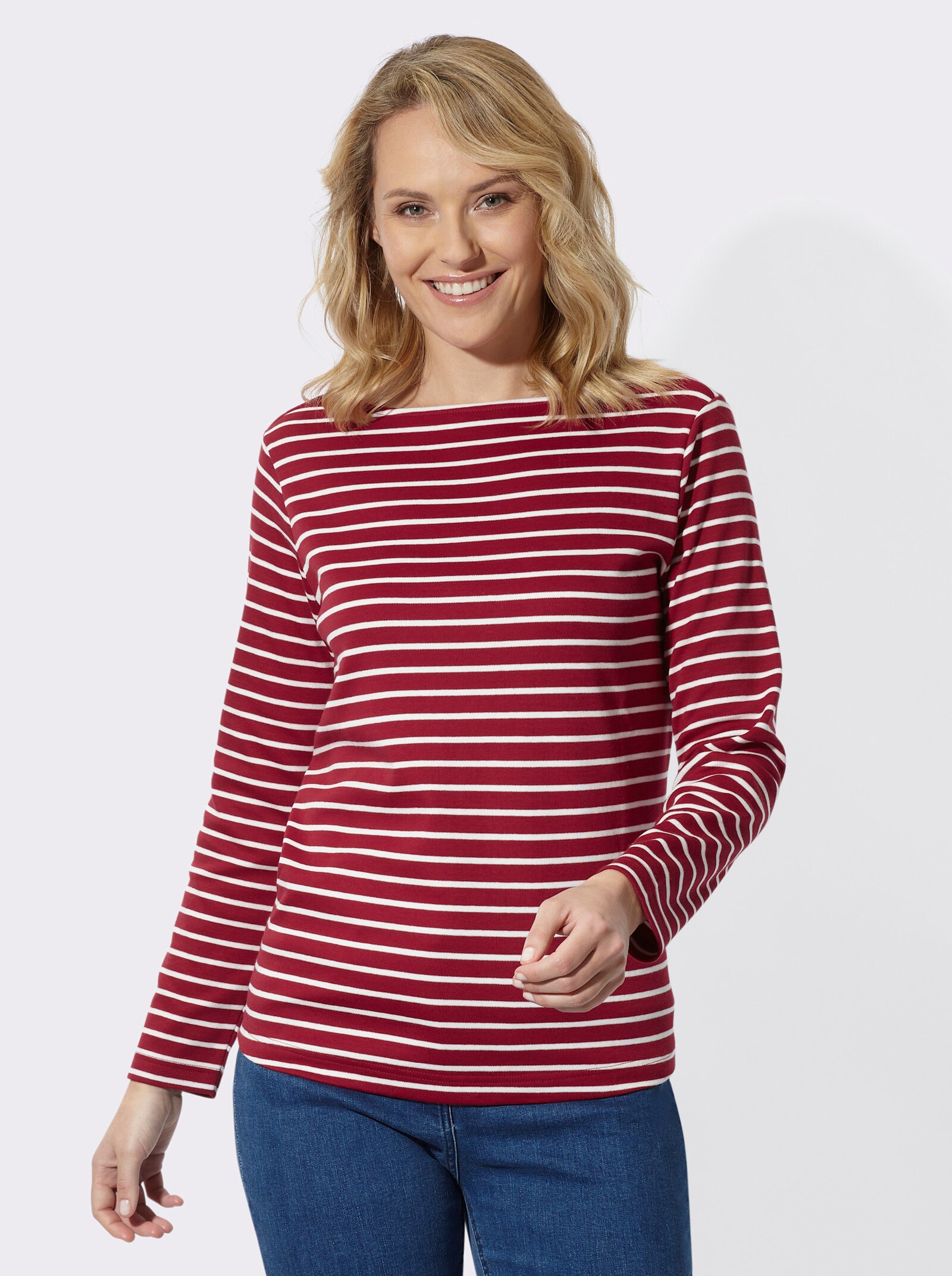  Sweatshirt im Ringel-Dessin - kirsche-ecru-geringelt