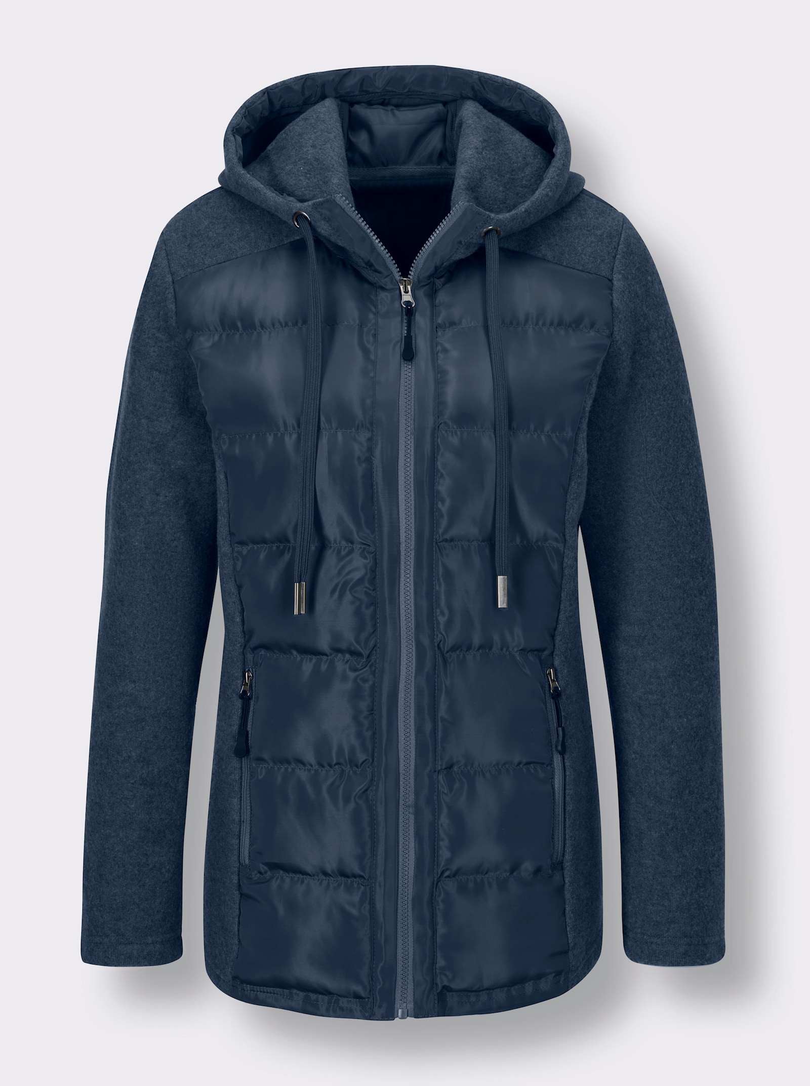 Walkjacke mit Reißverschluss-Nahttaschen - dunkelblau-meliert