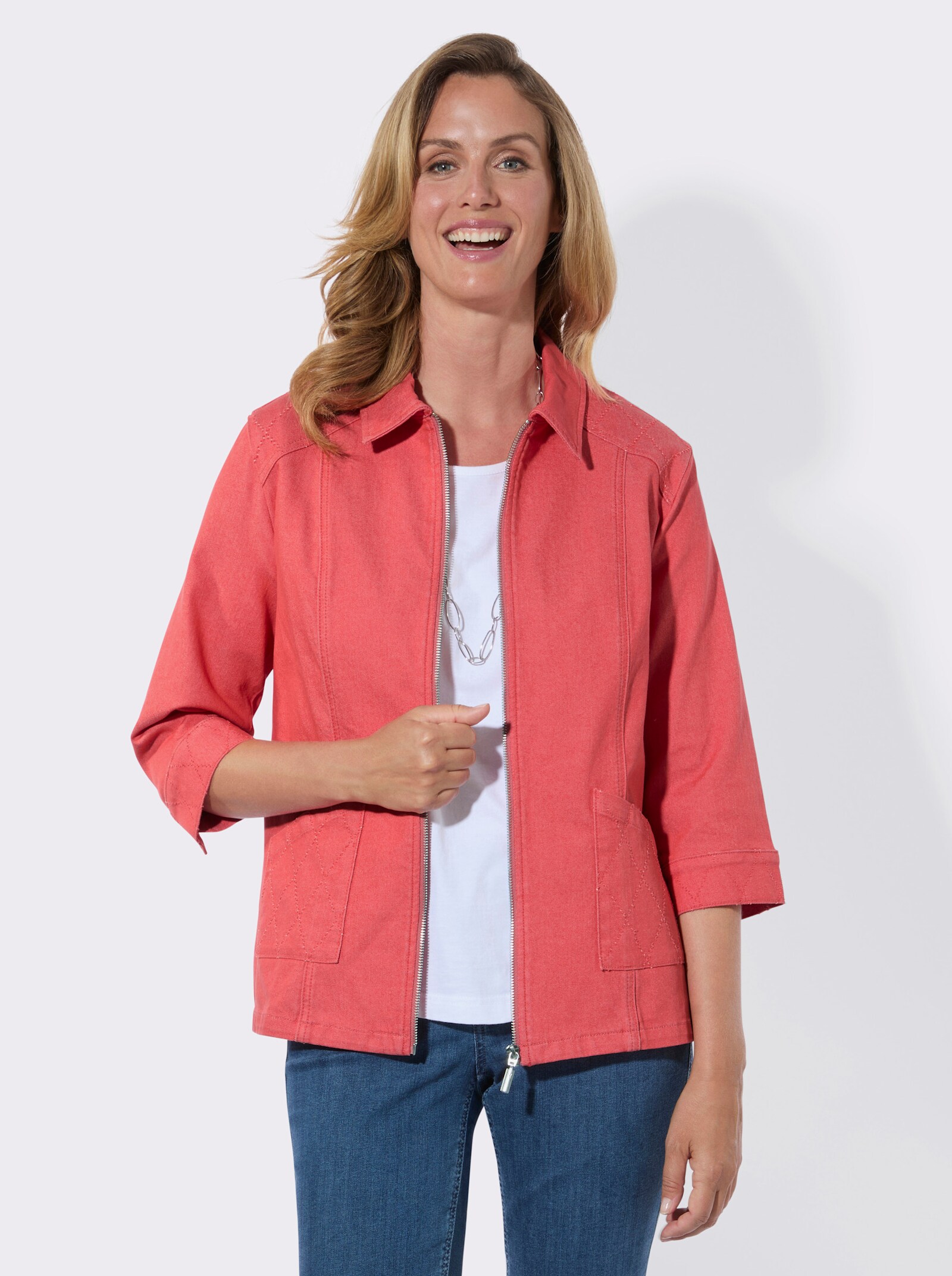 Jeansjacke aus Baumwoll-Stretch - koralle