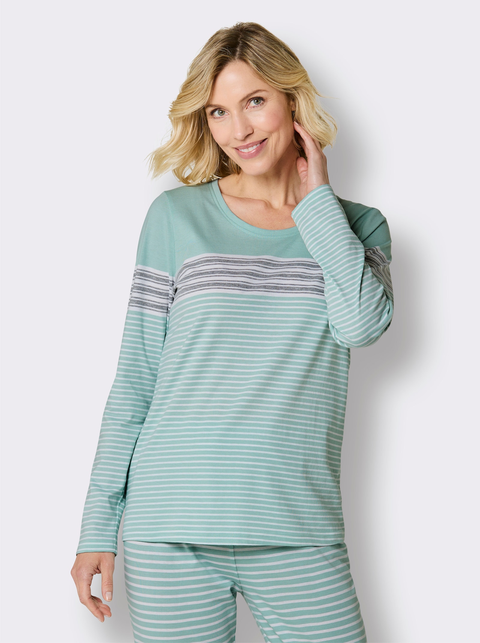 wäschepur Schlafshirt mit Ringelmuster - kalkmint-weiß-geringelt