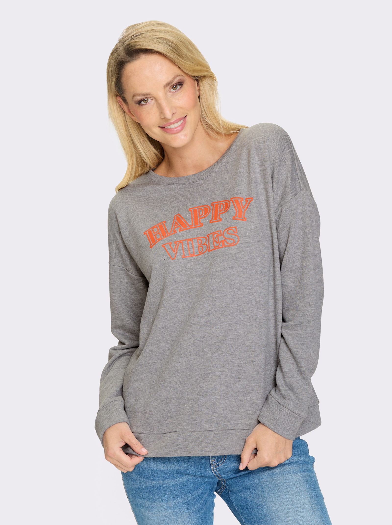 heine Sweatshirt mit Schriftzug - hellgrau-meliert