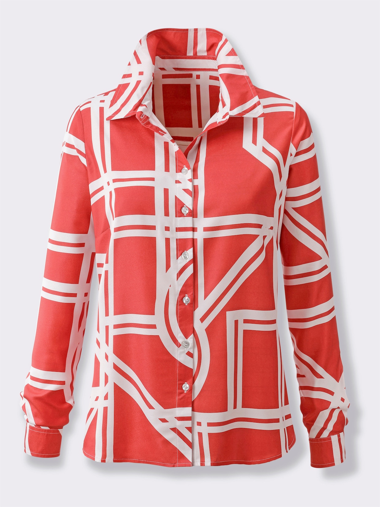 heine Druckbluse - rot-ecru-bedruckt