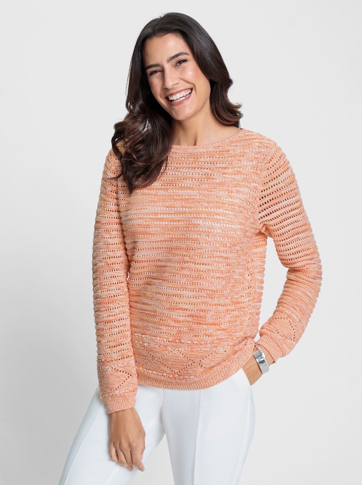 Pullover - ecru-apricot-meliert