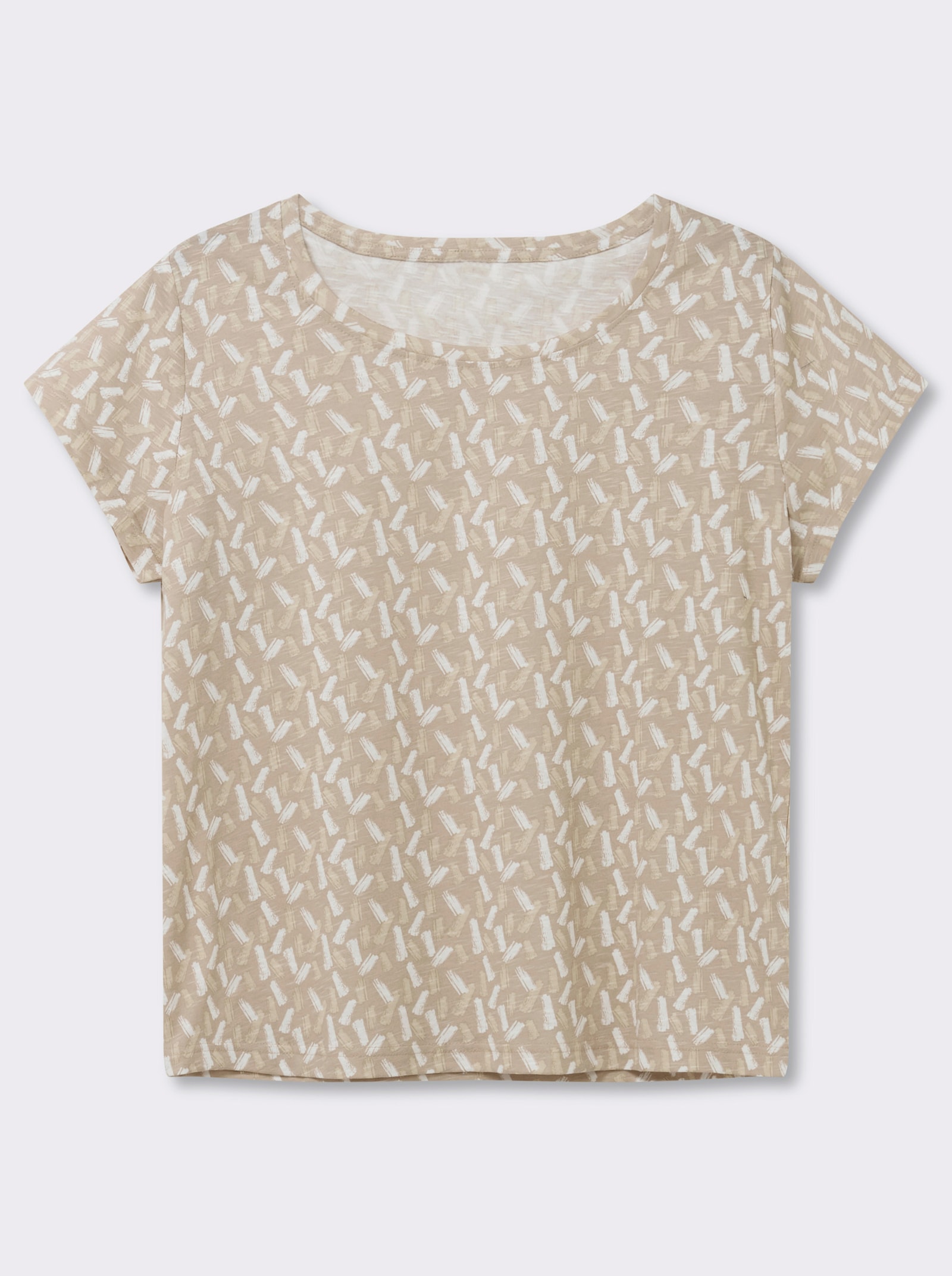 Rundhalsshirt mit Flammgarn-Struktur - beige-ecru-bedruckt