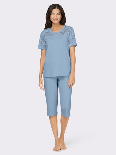 Capri-Schlafanzug mit Spitzen-Details - eisblau