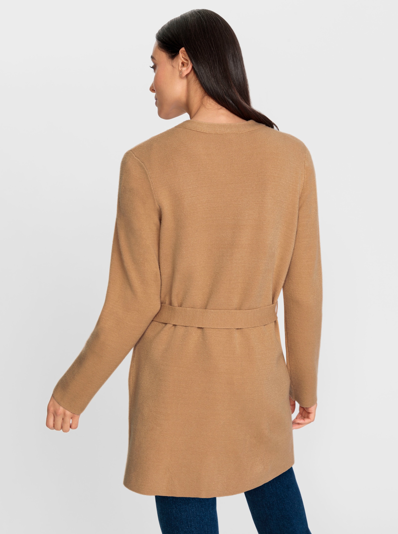 heine Longstrickjacke mit abnehmbarem Bindegürtel - camel