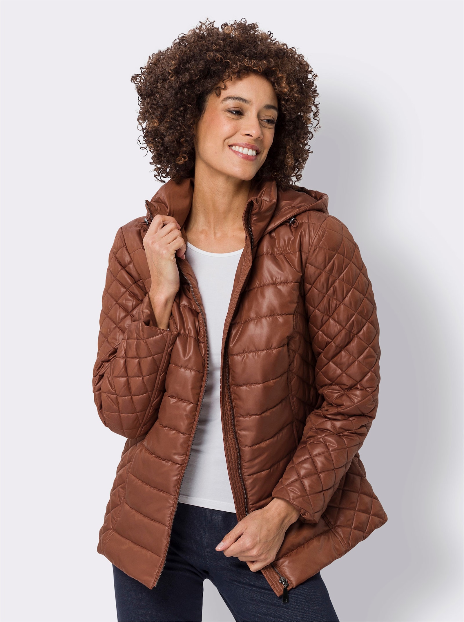 Gewatteerde jas met capuchon - roodbruin