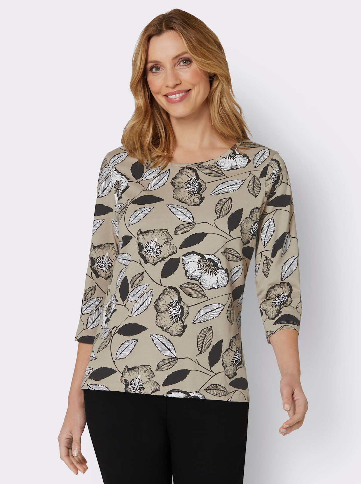 Shirt met 3/4-mouw - beige geprint