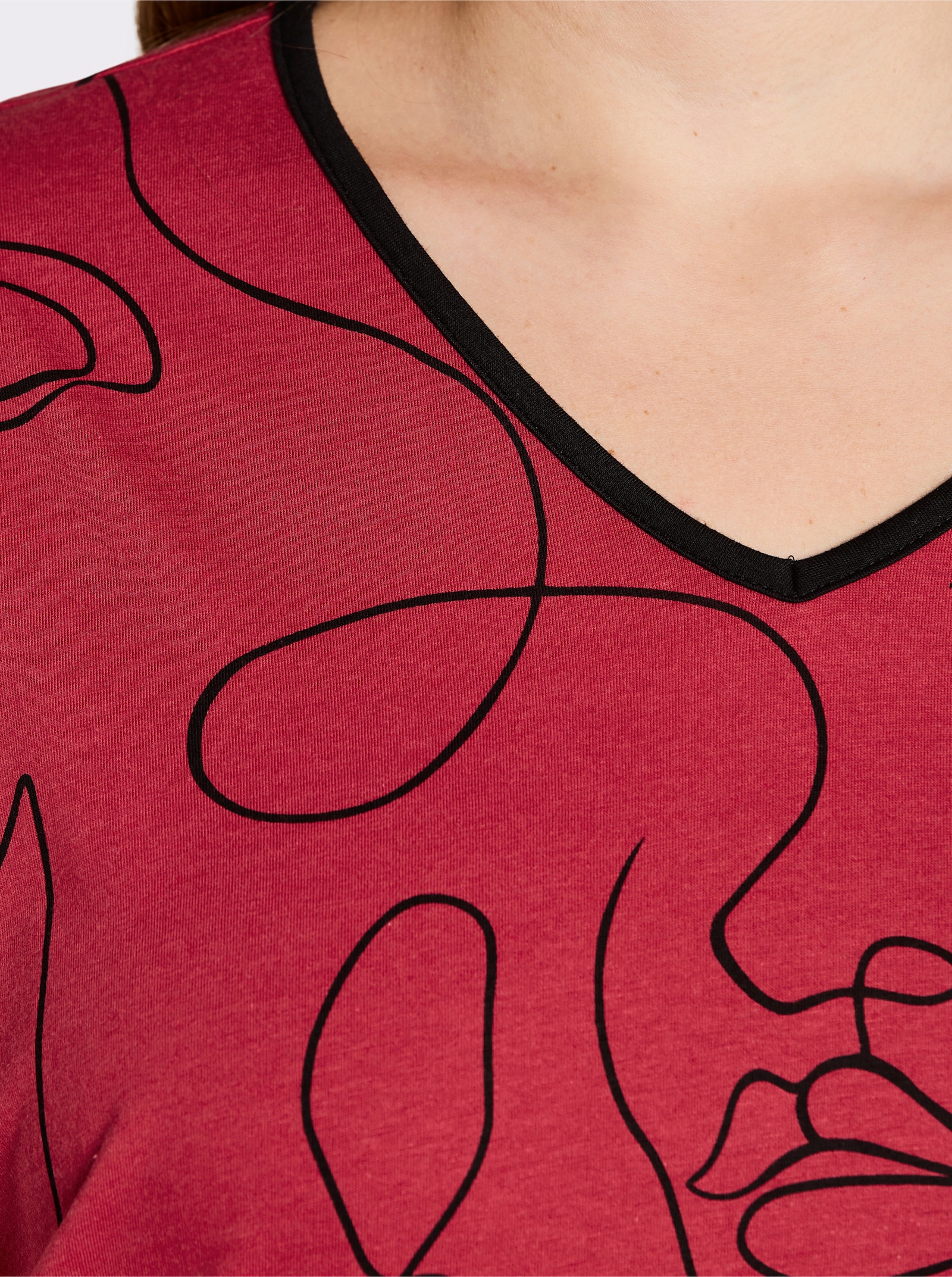 wäschepur Caprianzug mit Tunika-Oberteil - rot-schwarz-bedruckt