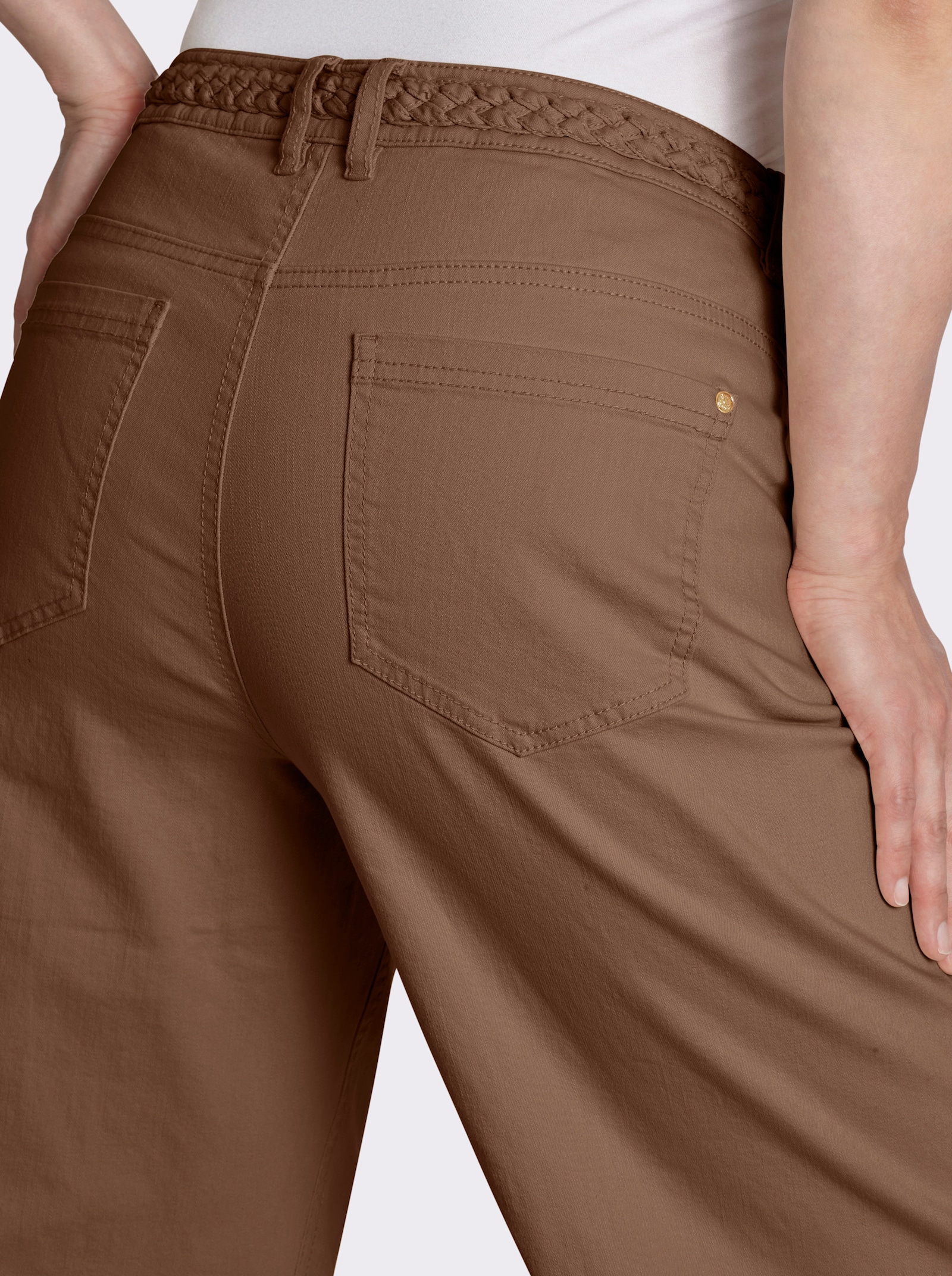 sheego Bootcuthose mit Flechtdetail am Bund - braun