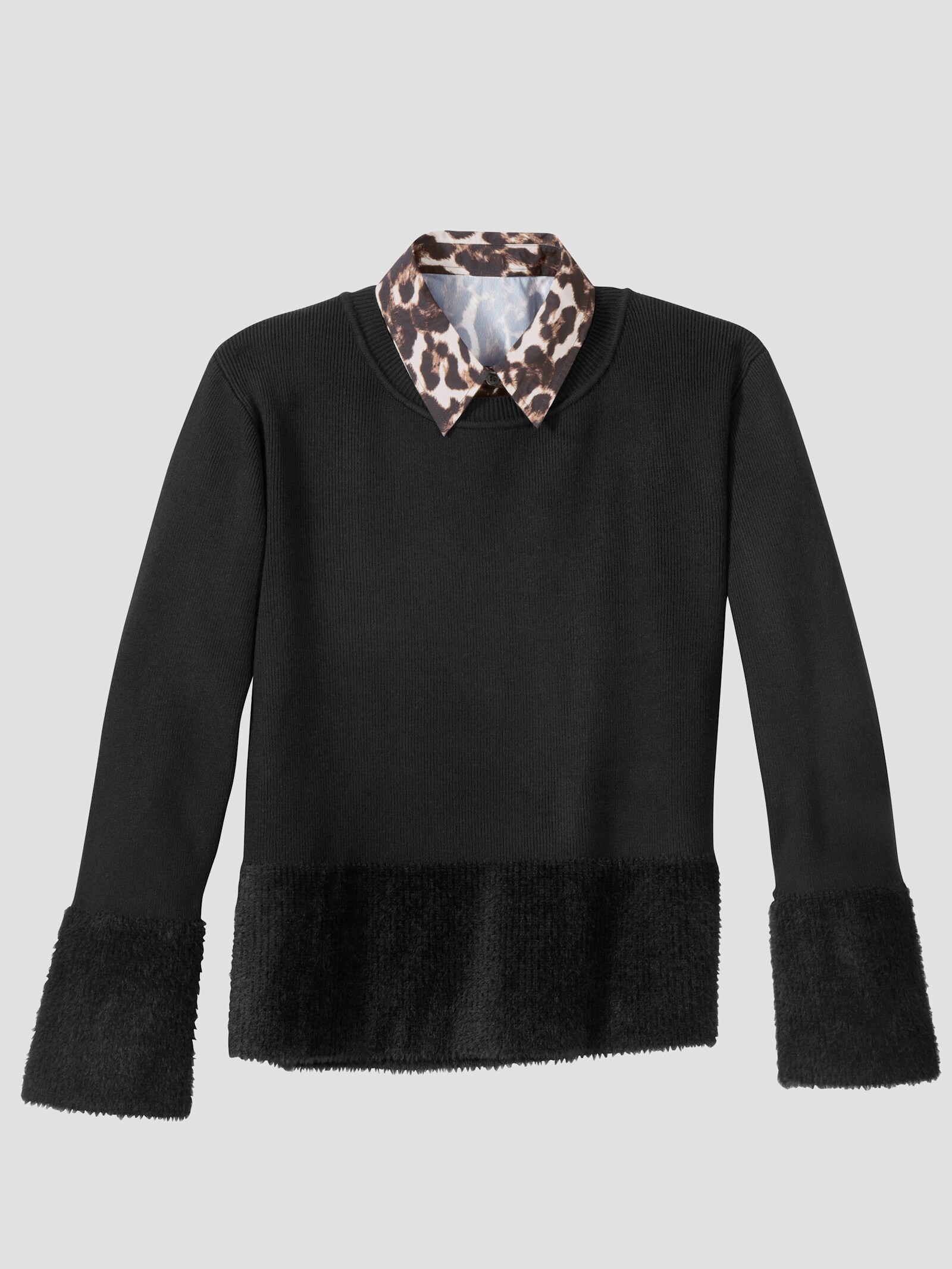 Blusenkragen mit Leo-Muster - braun-schwarz-bedruckt