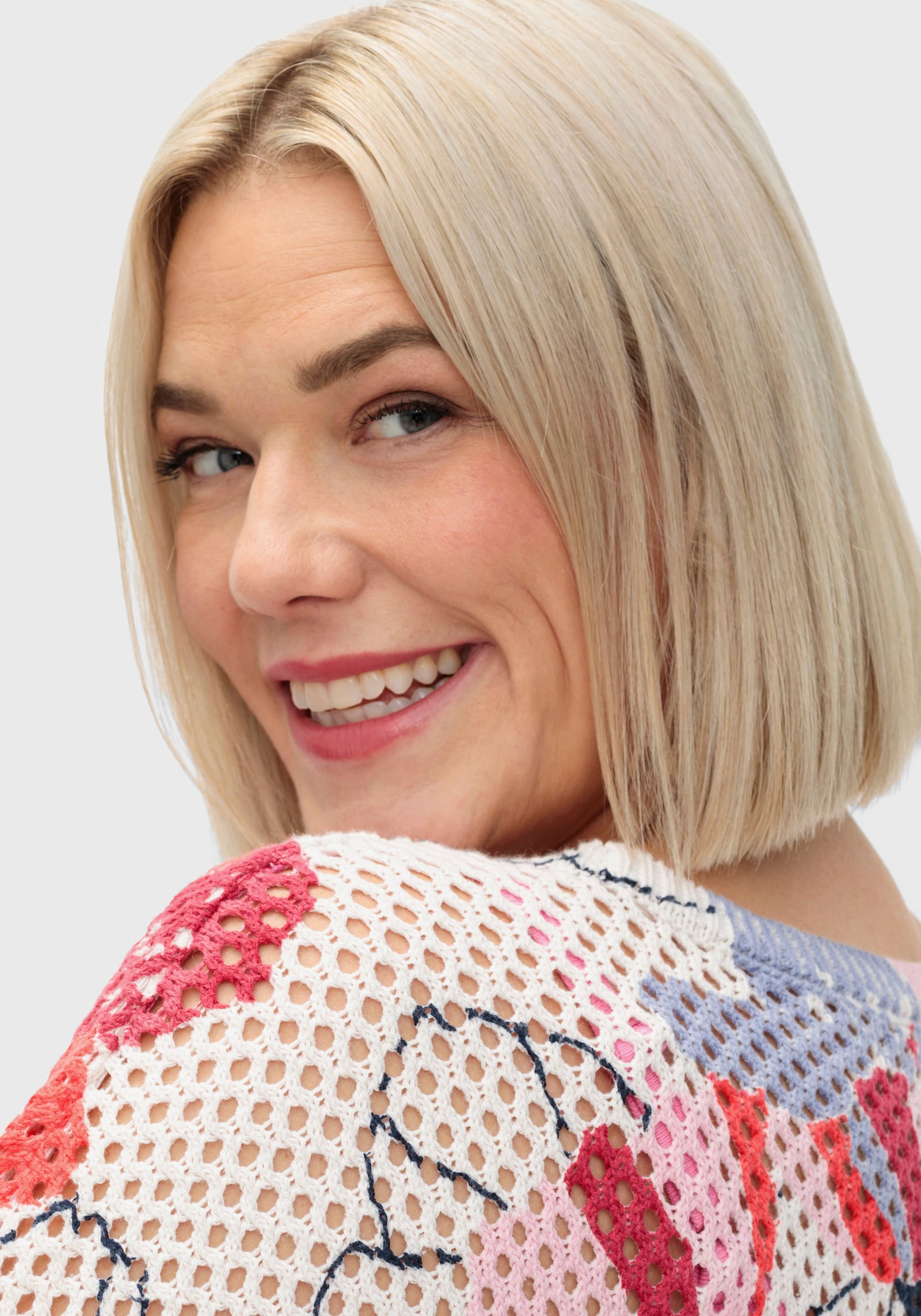 sheego Pullover mit Lochstrickmuster - champagner-gemustert