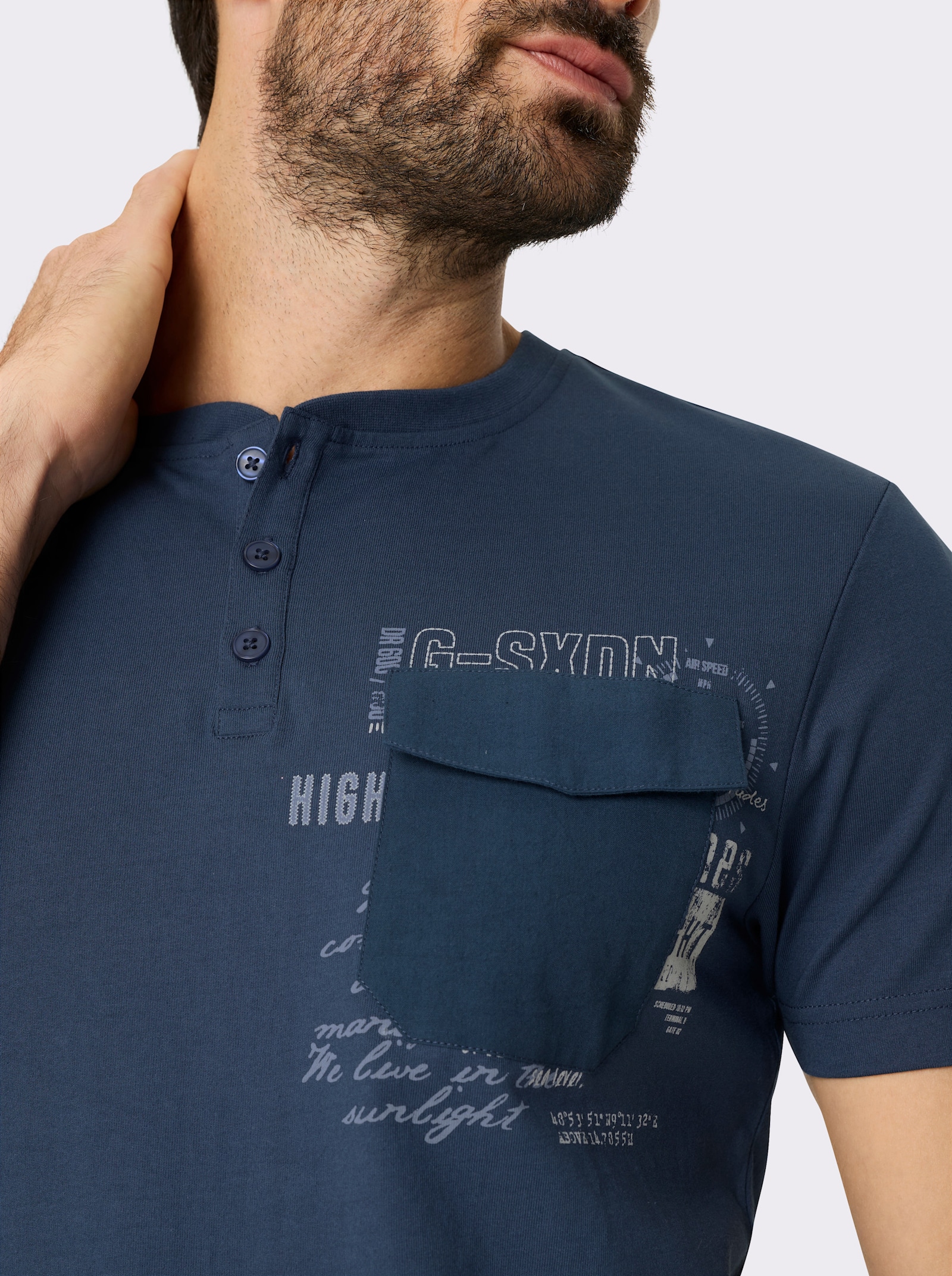 Catamaran Kurzarmshirt mit Henley-Ausschnitt - dunkelblau