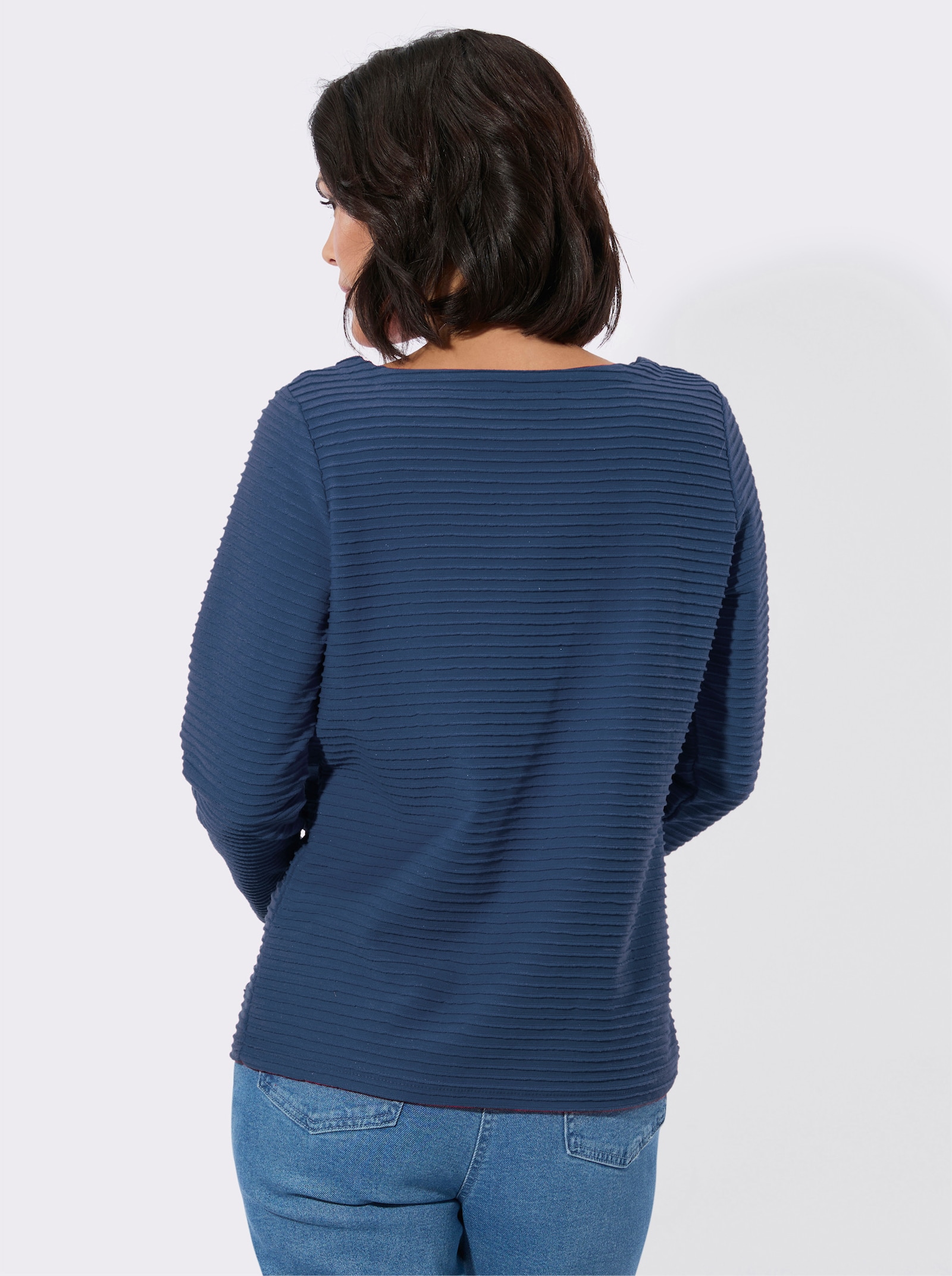Langarmshirt mit U-Boot-Ausschnitt - jeansblau