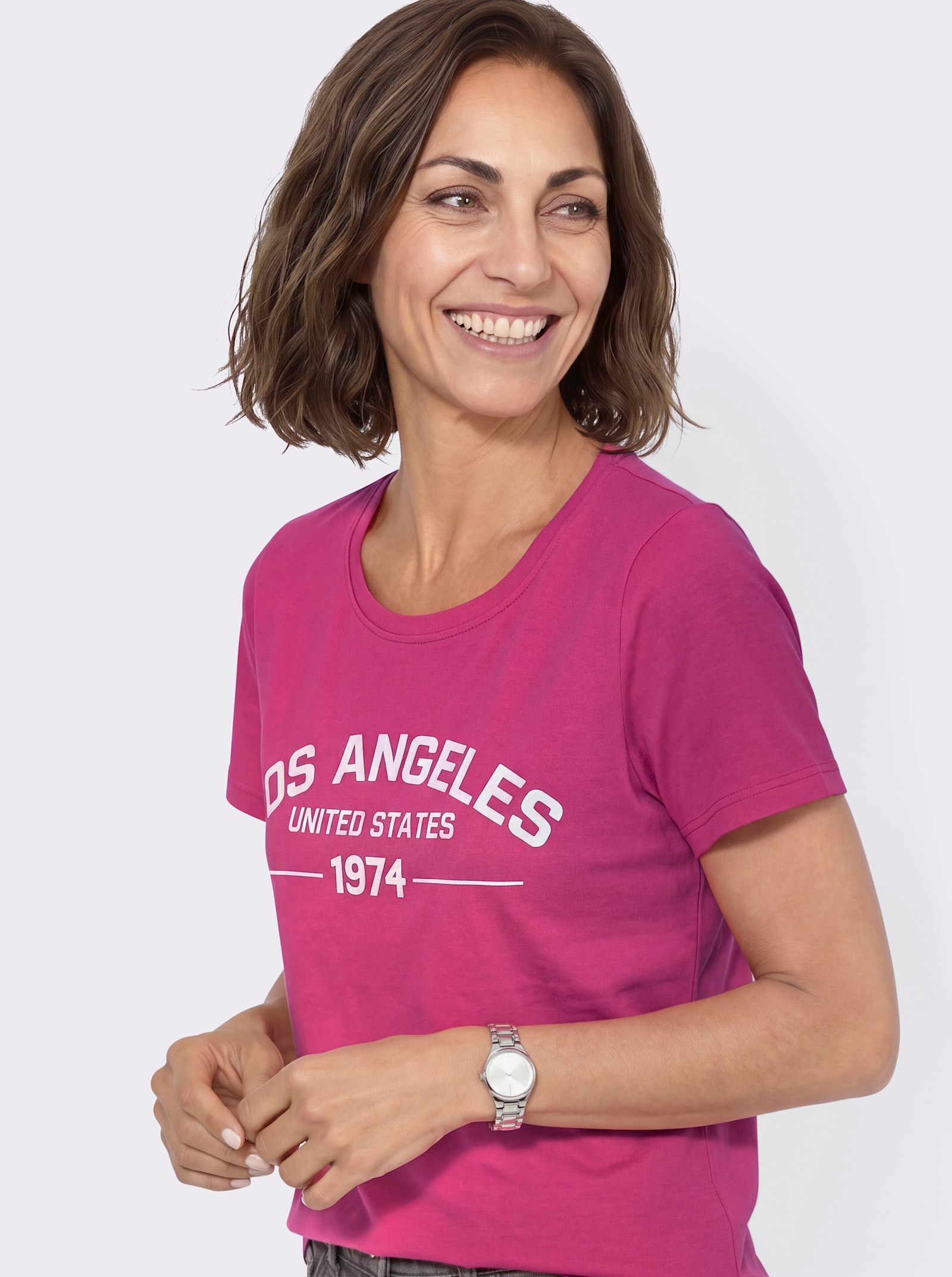 Shirt mit Schriftzug vorne - fuchsia-ecru