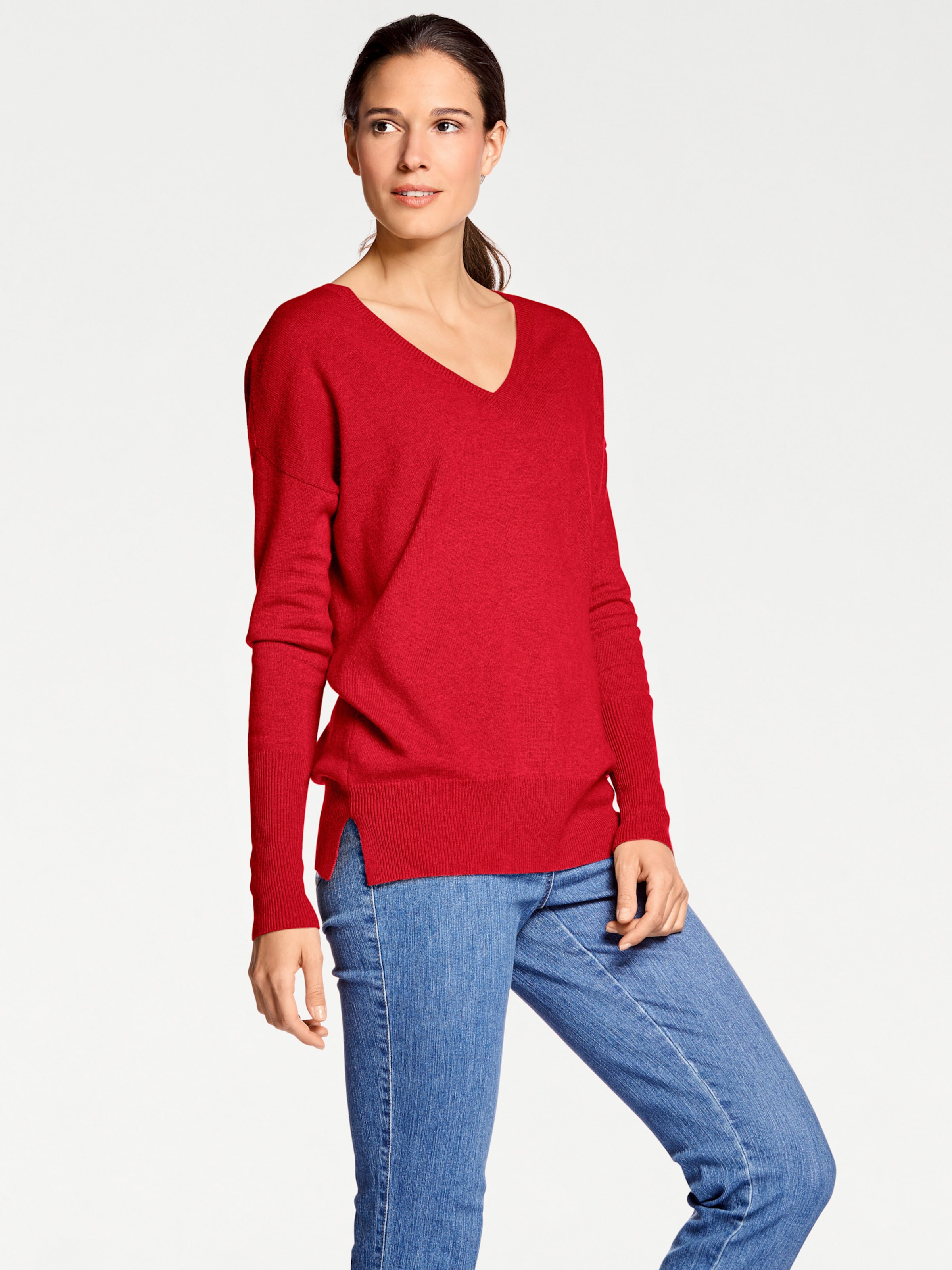 Basic   günstig Kaufen-V-Pullover in rot von heine. V-Pullover in rot von heine <![CDATA[V-Pullover Basic zum vielseitigen Kombinieren. Angenehm weicher Feinstrick aus Kaschmir. Figurumspielende Form.]]>. 